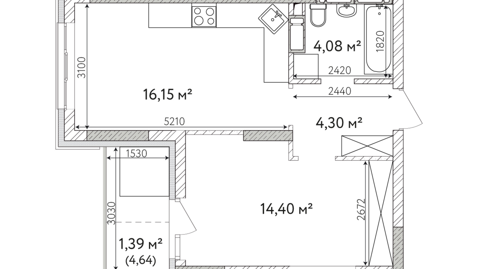 Планировка 1-комнатной квартиры в ЖК Krona Park 2 40.32 м², фото 588936