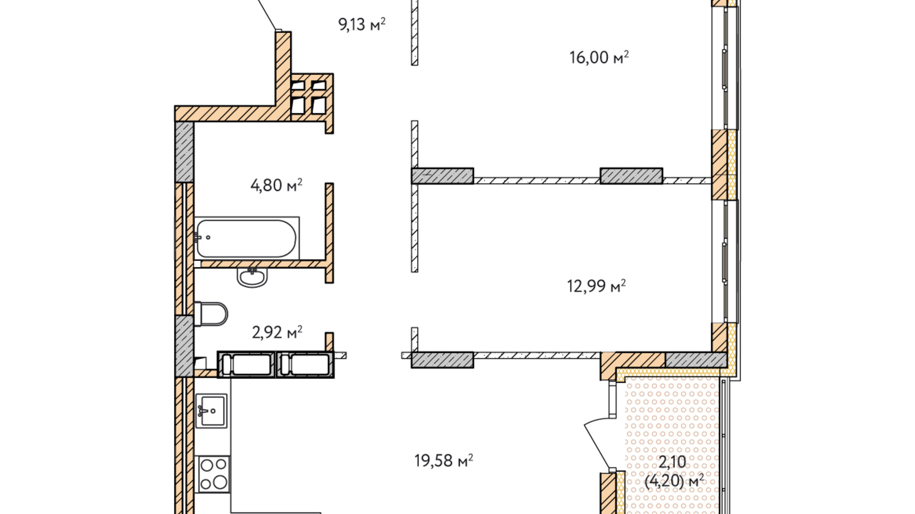 Планування 2-кімнатної квартири в ЖК Krona Park 2 67.52 м², фото 588941