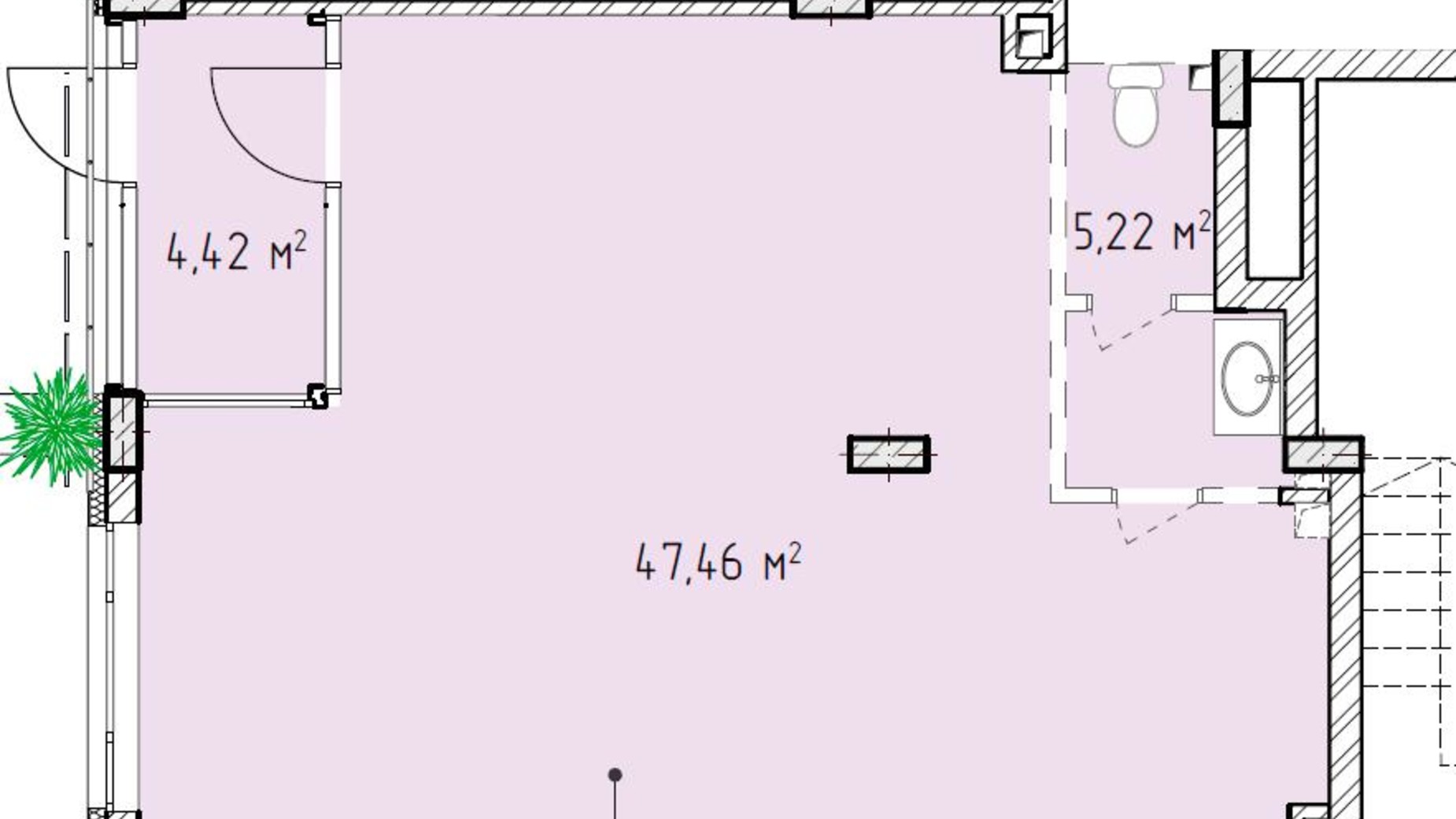Планування торгової площі в ЖК Лавандовий 56.63 м², фото 589181