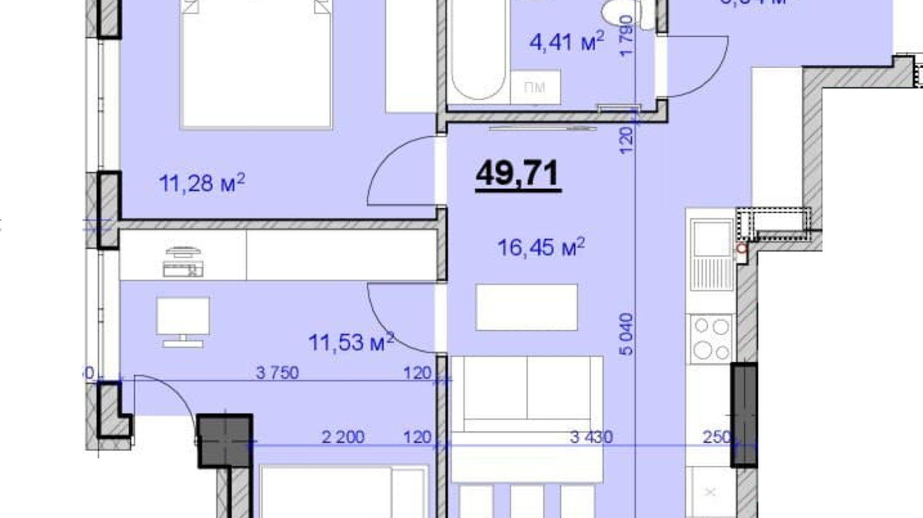 Планування 2-кімнатної квартири в ЖК Grand Hall 49 м², фото 594910