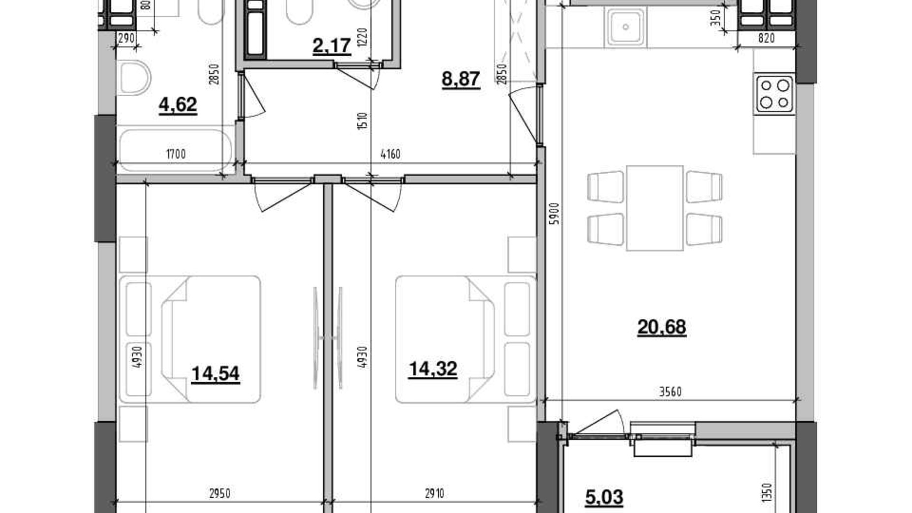Планировка 2-комнатной квартиры в ЖК Maxima Residence 70.19 м², фото 596547