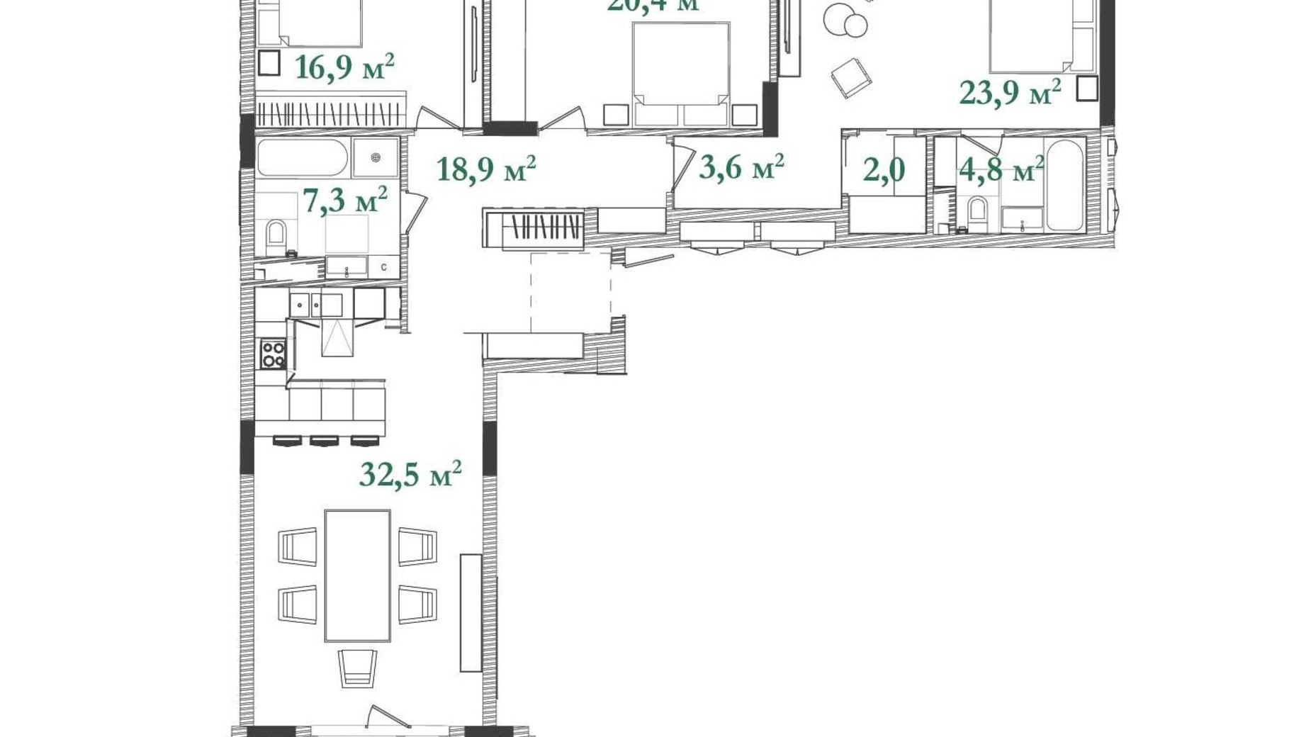 Планировка 3-комнатной квартиры в ЖК Illinsky House 128.2 м², фото 596969
