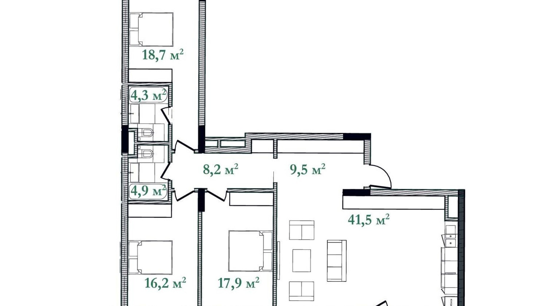 Планировка 3-комнатной квартиры в ЖК Illinsky House 127.3 м², фото 596970