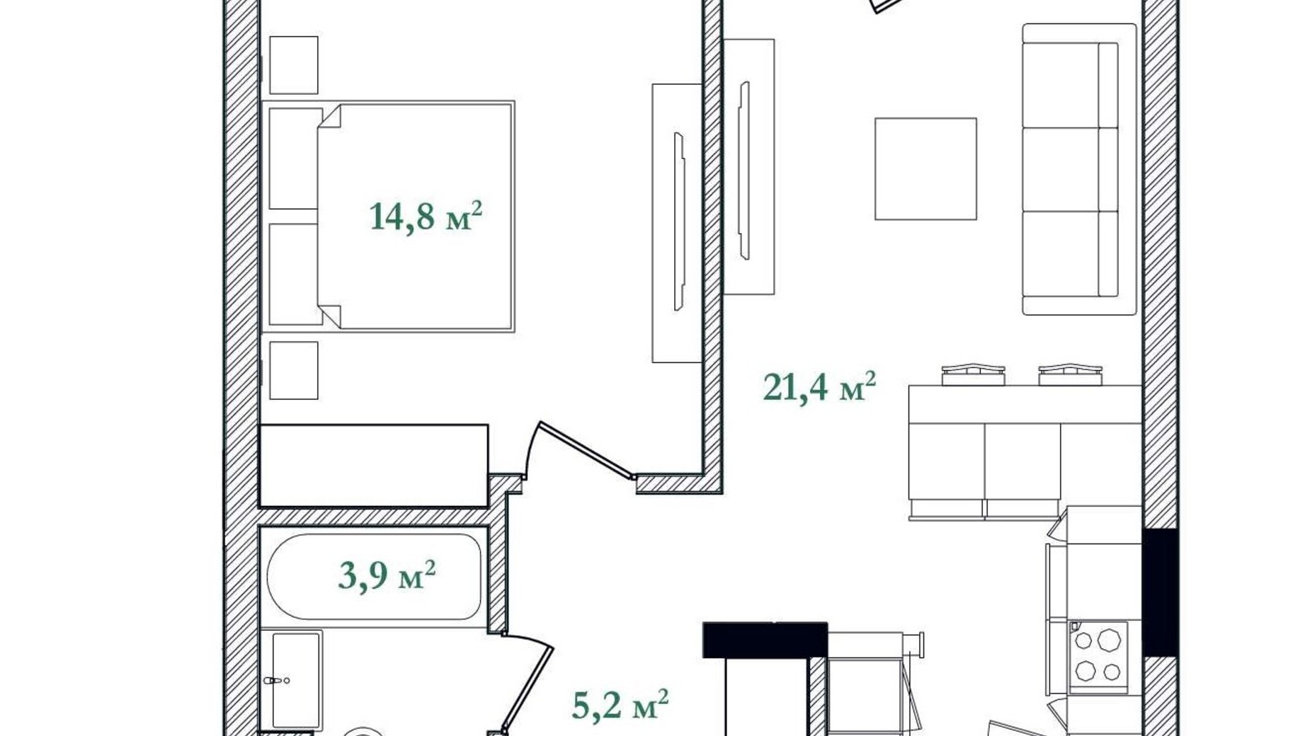 Планировка 1-комнатной квартиры в ЖК Illinsky House 48.6 м², фото 596971