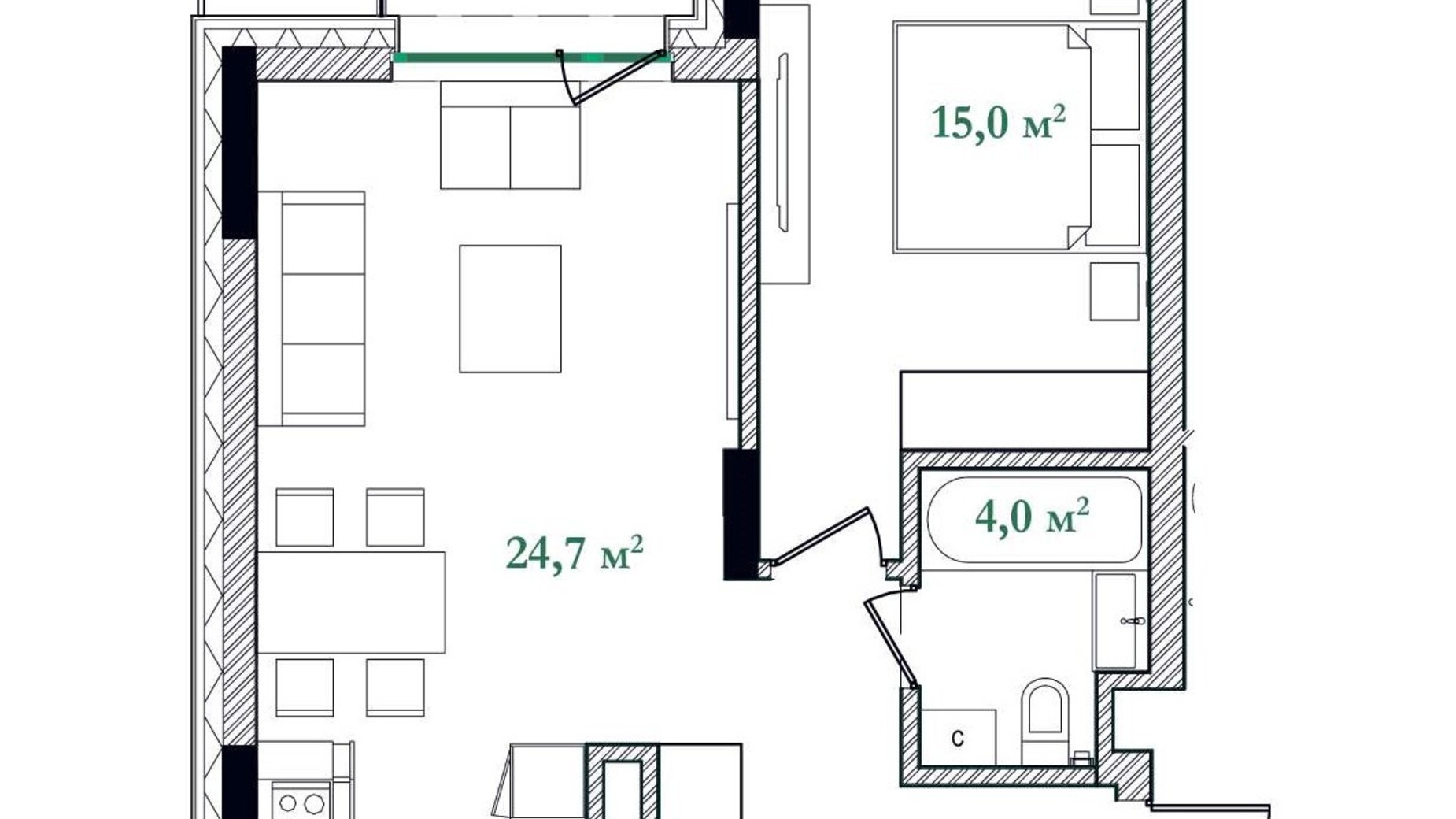 Планировка 1-комнатной квартиры в ЖК Illinsky House 56.9 м², фото 596974