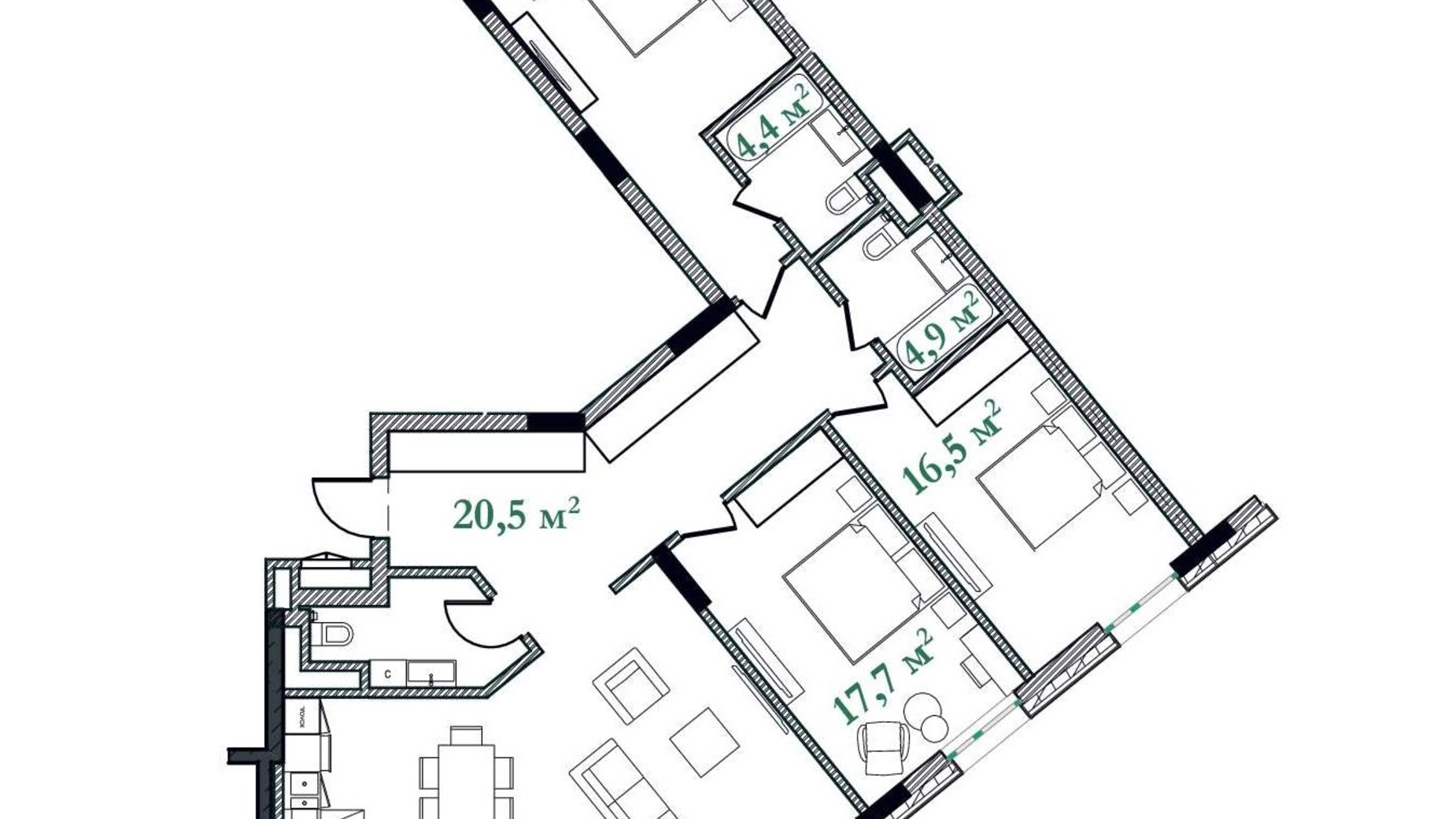 Планировка 3-комнатной квартиры в ЖК Illinsky House 130.6 м², фото 596975
