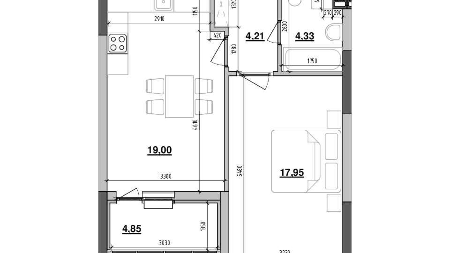 Планування 1-кімнатної квартири в ЖК Maxima Residence 50.34 м², фото 597529