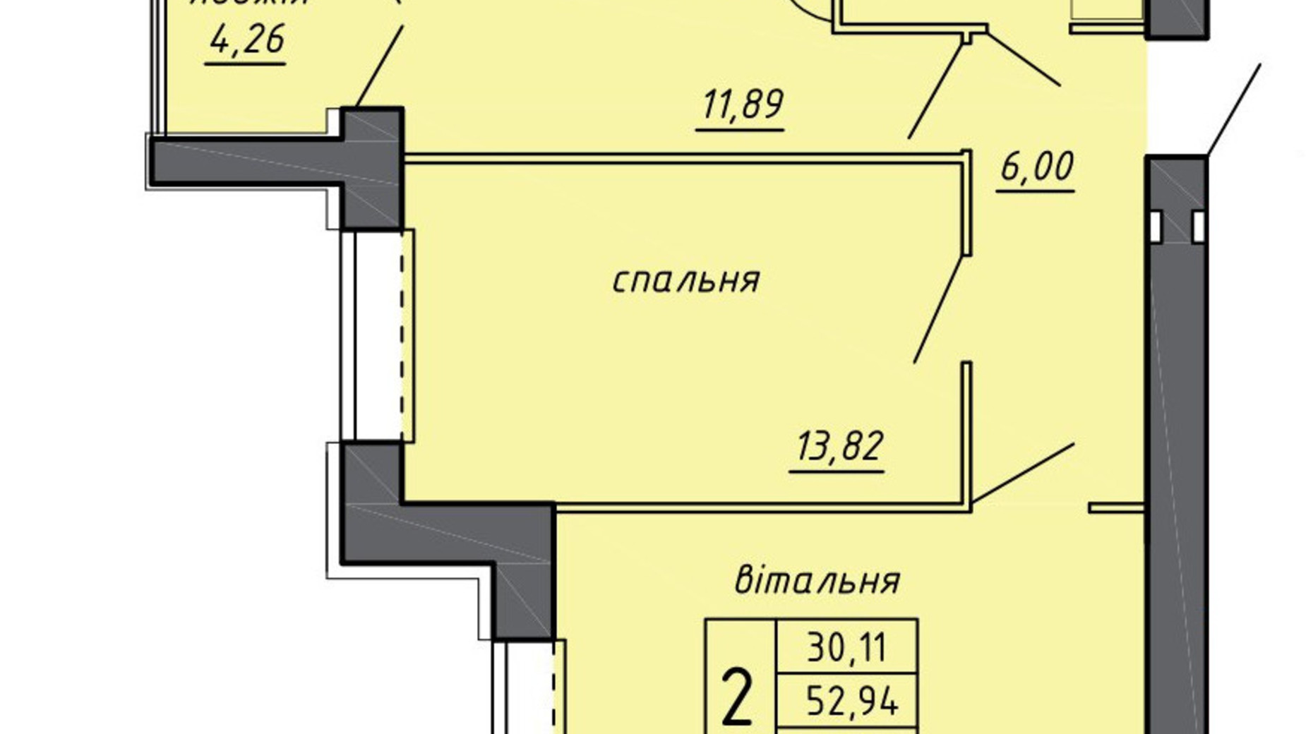 Планировка 2-комнатной квартиры в ЖК Новые Байковцы 57.2 м², фото 600712