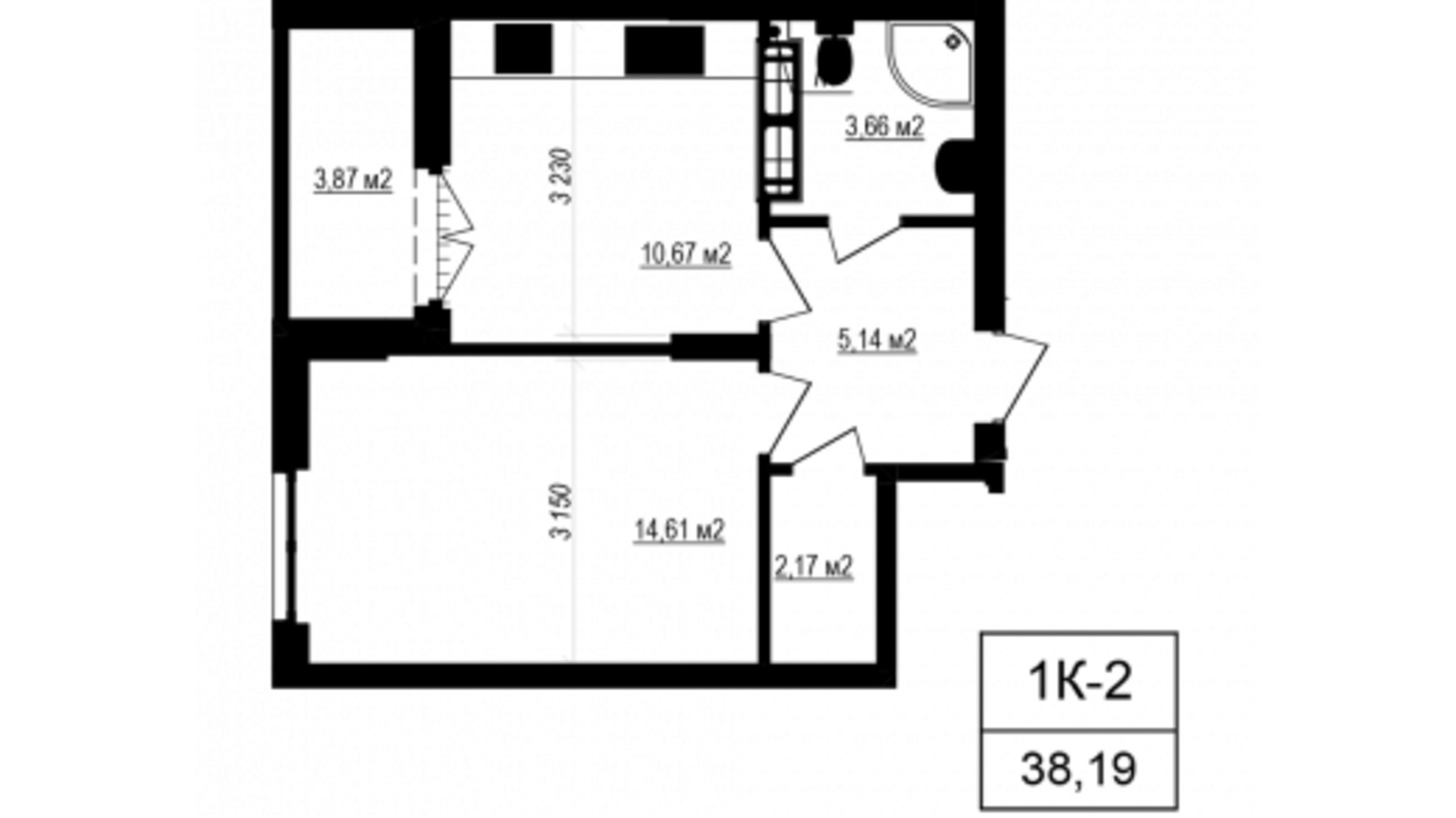 Планировка 1-комнатной квартиры в ЖК Щасливий Grand 38.19 м², фото 601589