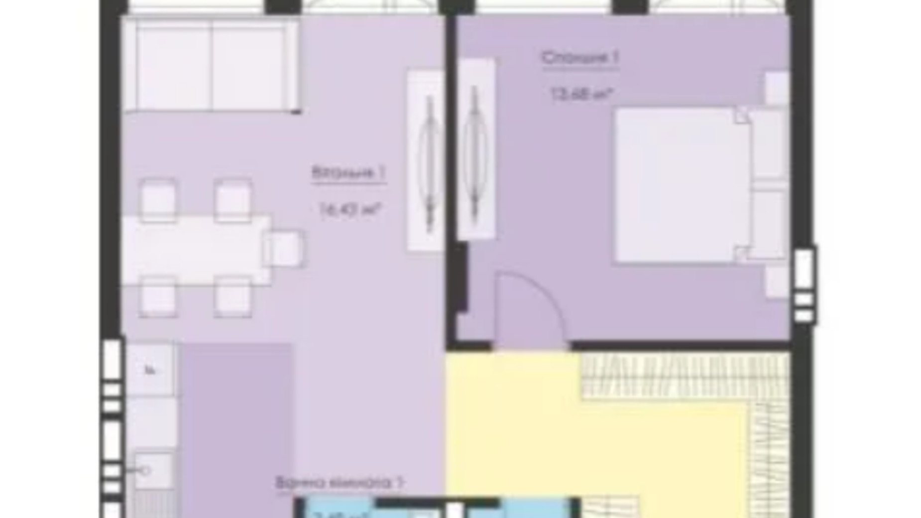 Планировка 1-комнатной квартиры в ЖК Новый Подол 59.73 м², фото 601949