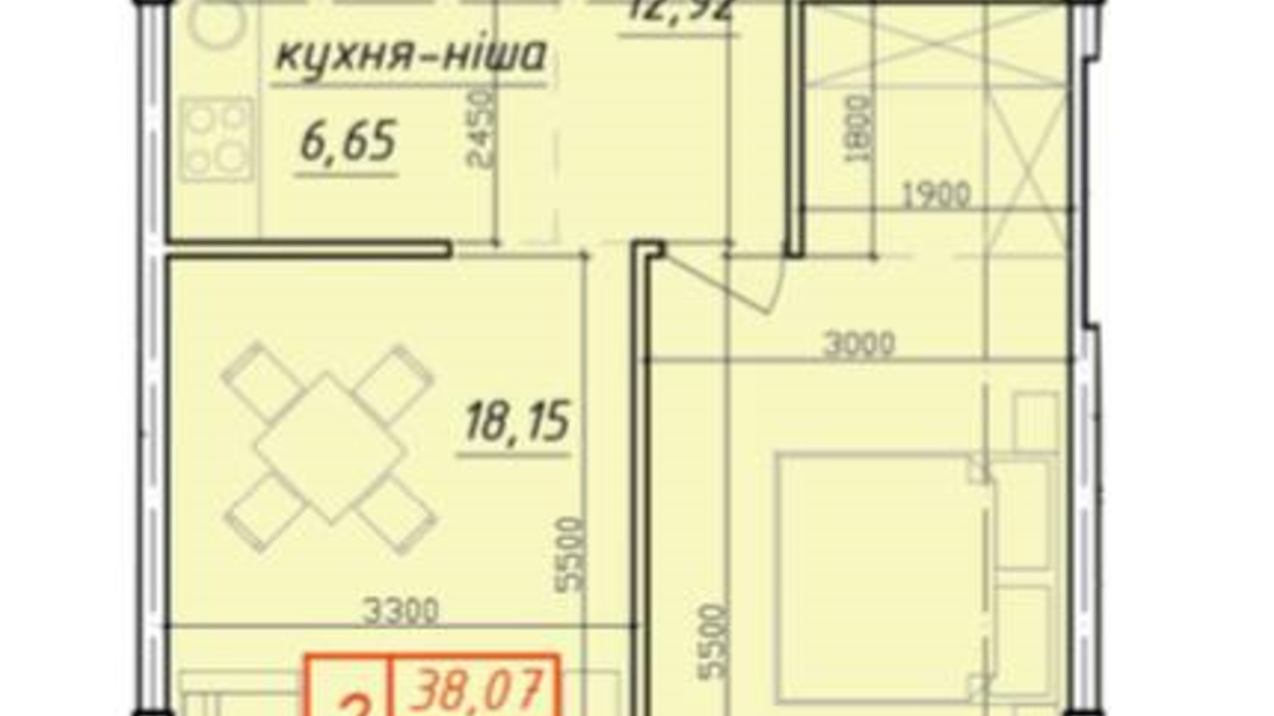 Планування 2-кімнатної квартири в ЖК Рів'єра 62.93 м², фото 605708