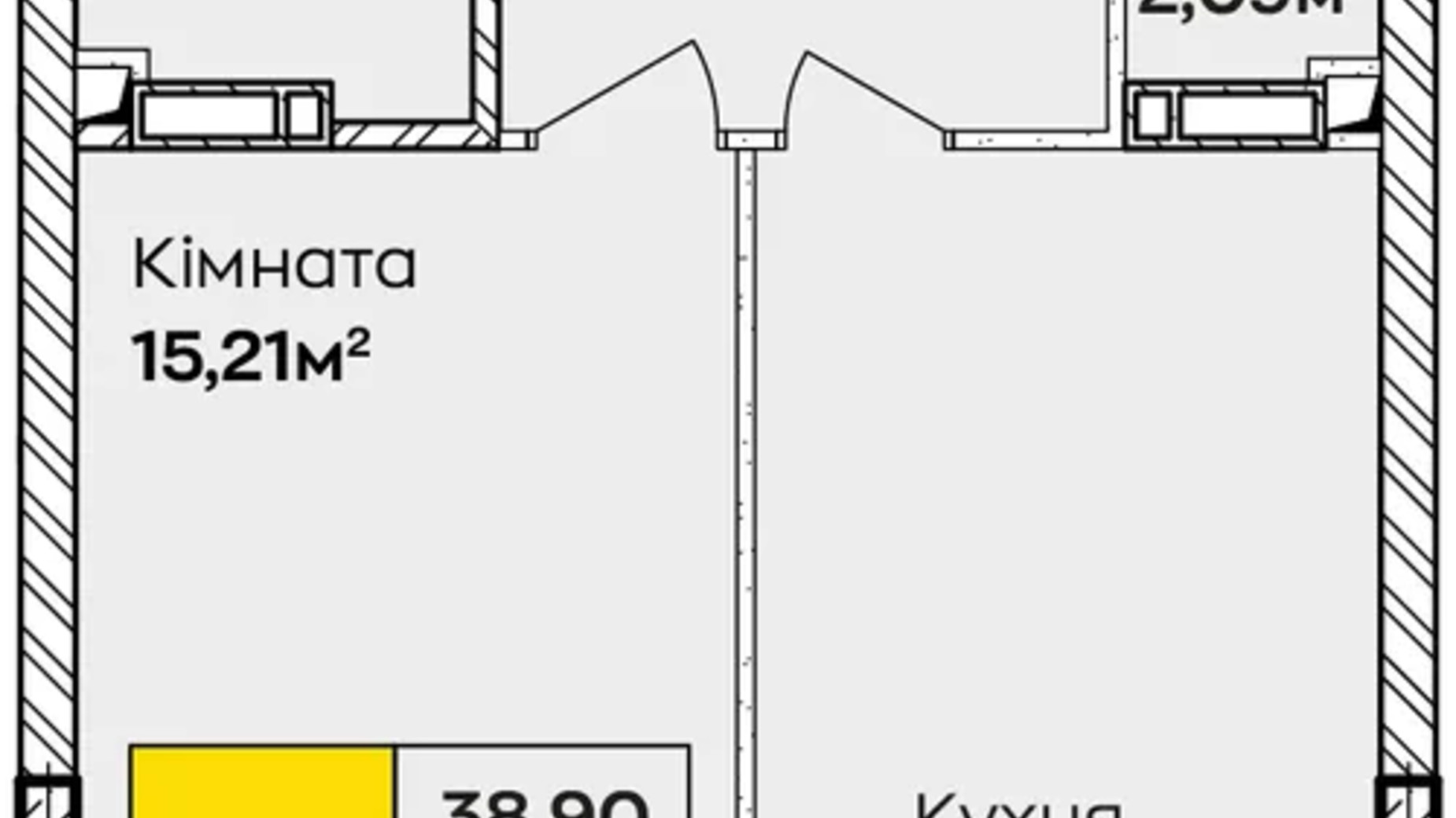 Планировка 1-комнатной квартиры в ЖК Синергия Киев 38.9 м², фото 606449