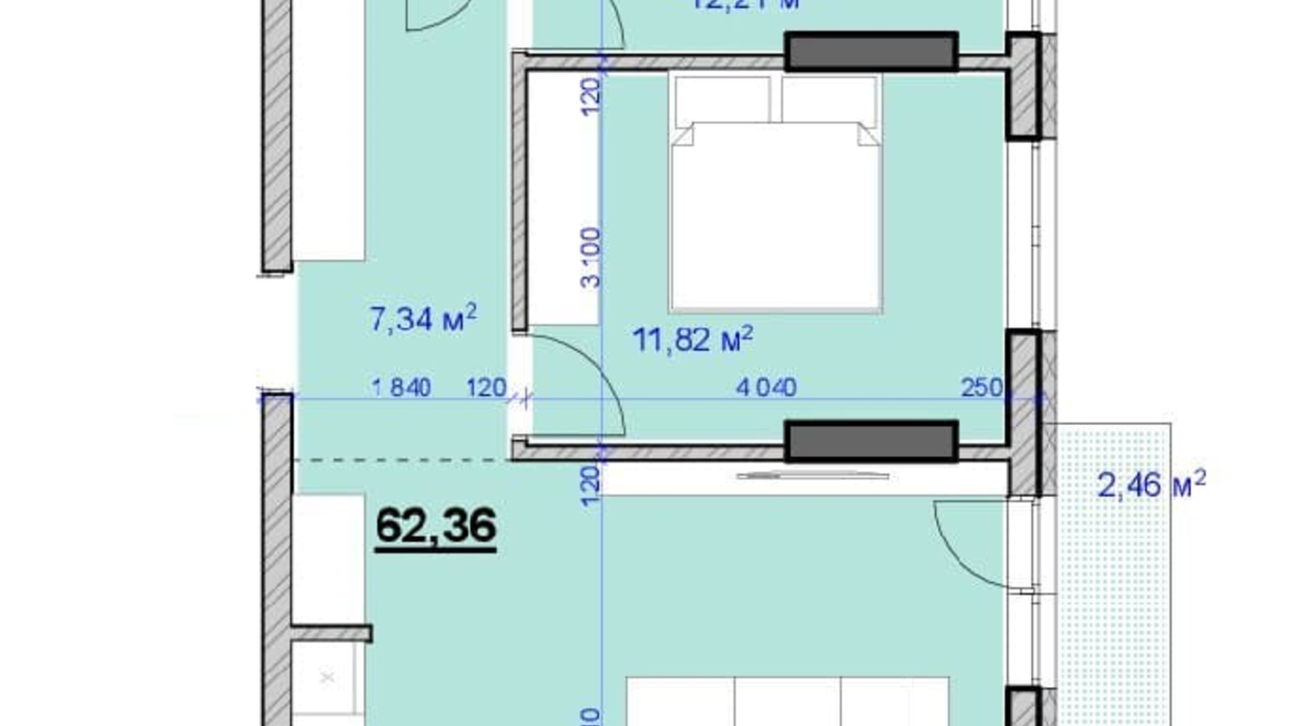 Планування 2-кімнатної квартири в ЖК Grand Hall 62.36 м², фото 606572