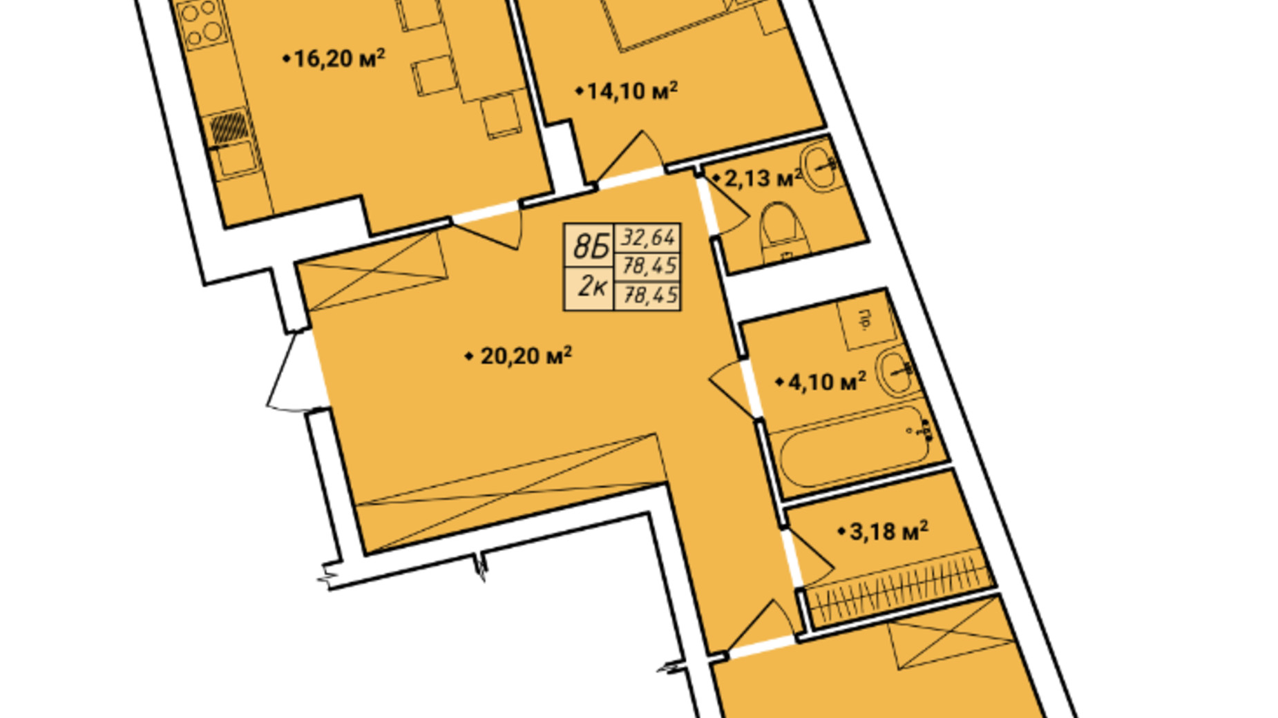 Планування 2-кімнатної квартири в ЖК Amber Park 77.76 м², фото 613532
