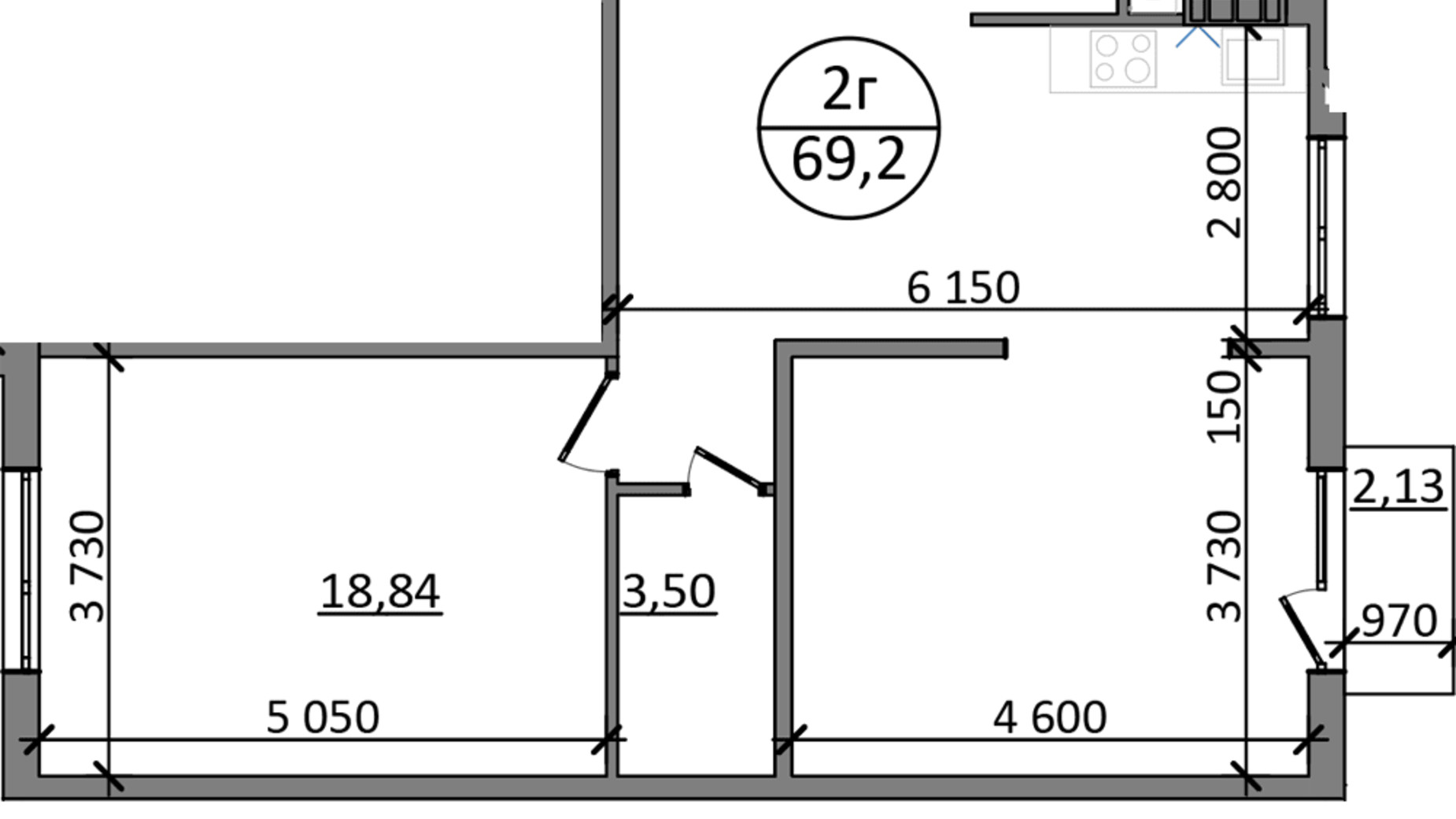 Планування 2-кімнатної квартири в ЖК Парксайд 69.2 м², фото 616173