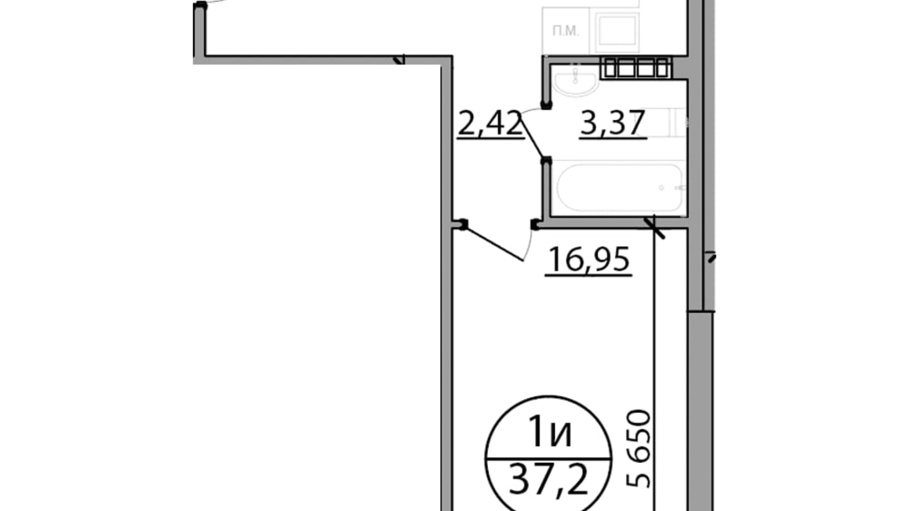 Планування 1-кімнатної квартири в ЖК Парксайд 37.2 м², фото 616178