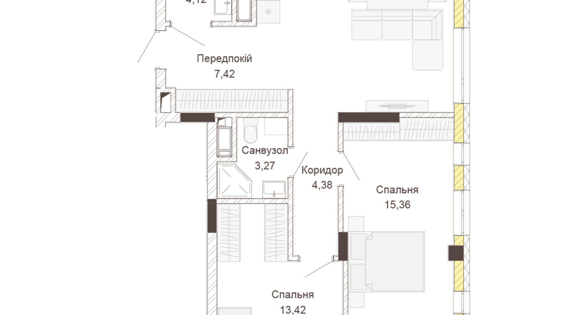 Планування 2-кімнатної квартири в ЖК Empatika 72.34 м², фото 617539