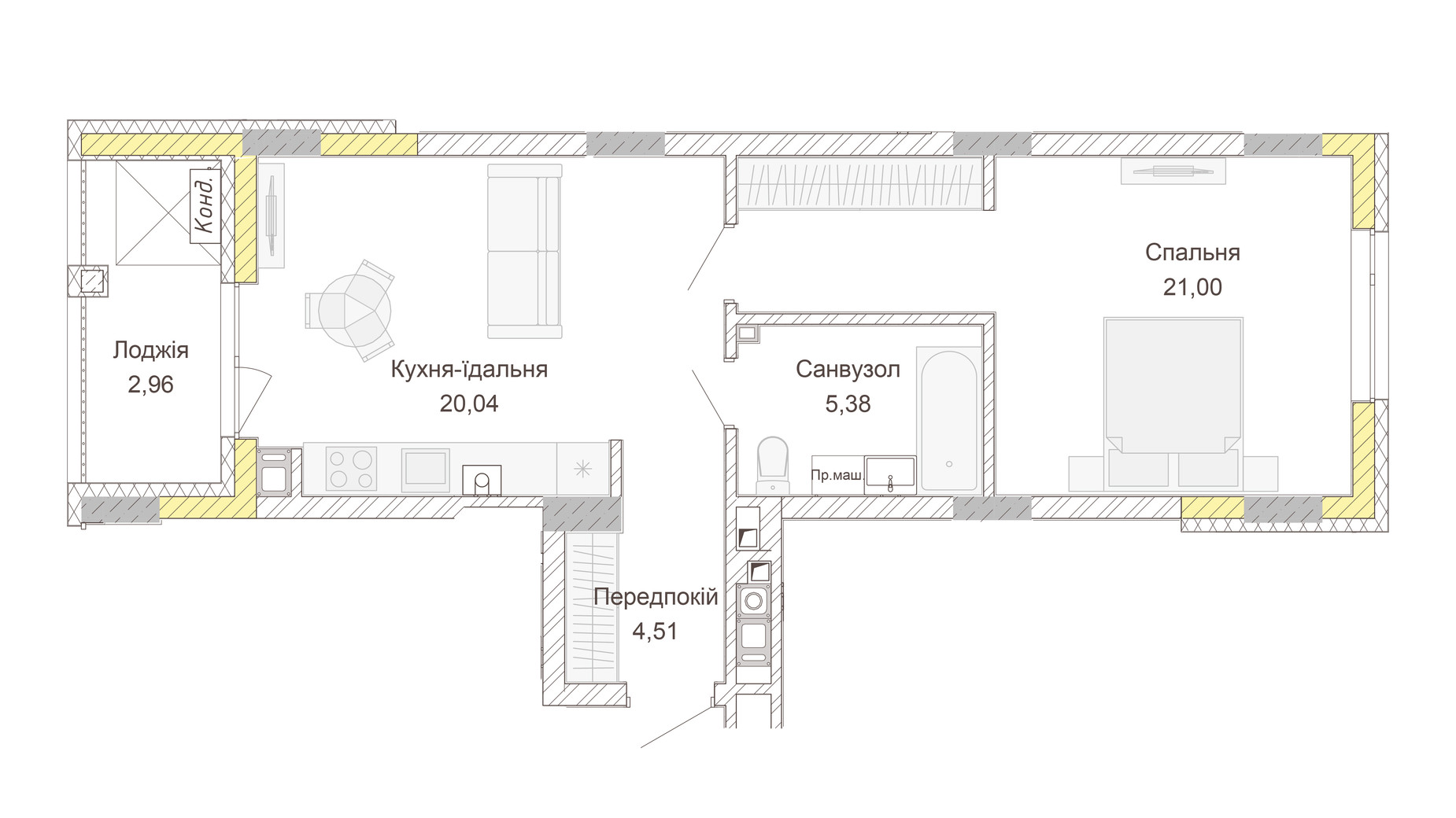 Планування 1-кімнатної квартири в ЖК Empatika 53.89 м², фото 617549