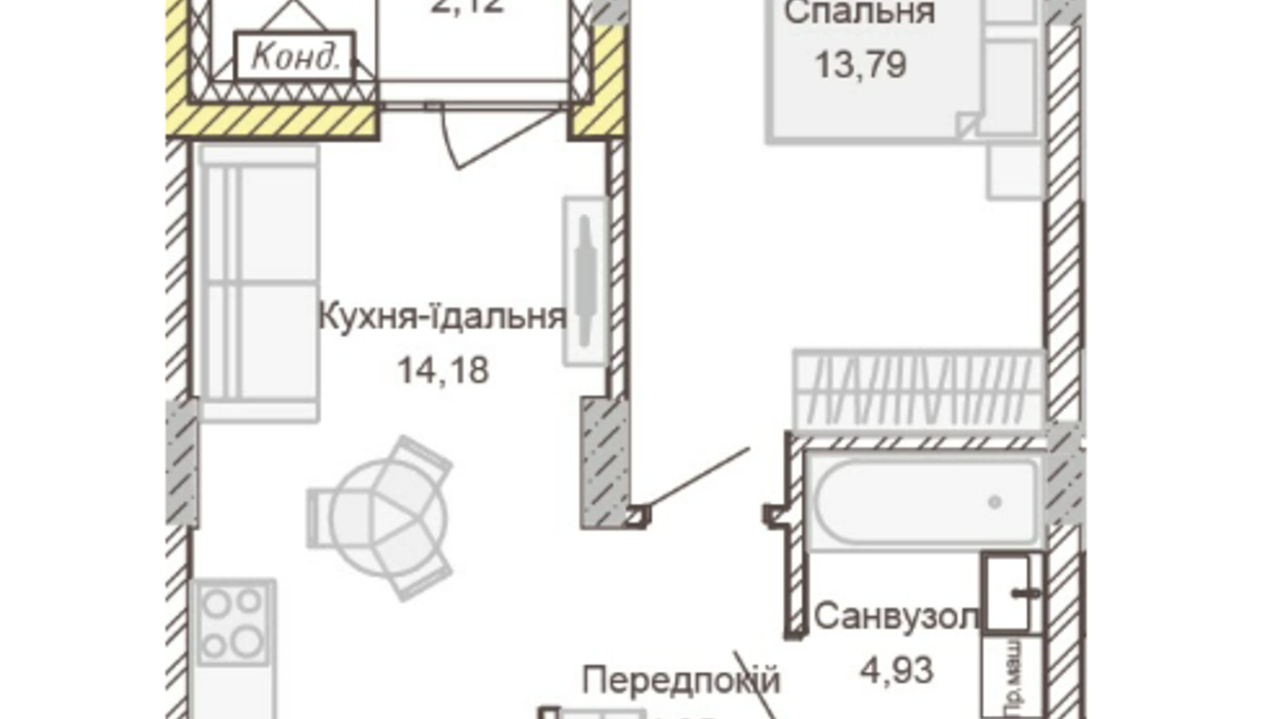 Планування 1-кімнатної квартири в ЖК Empatika 39.37 м², фото 617552
