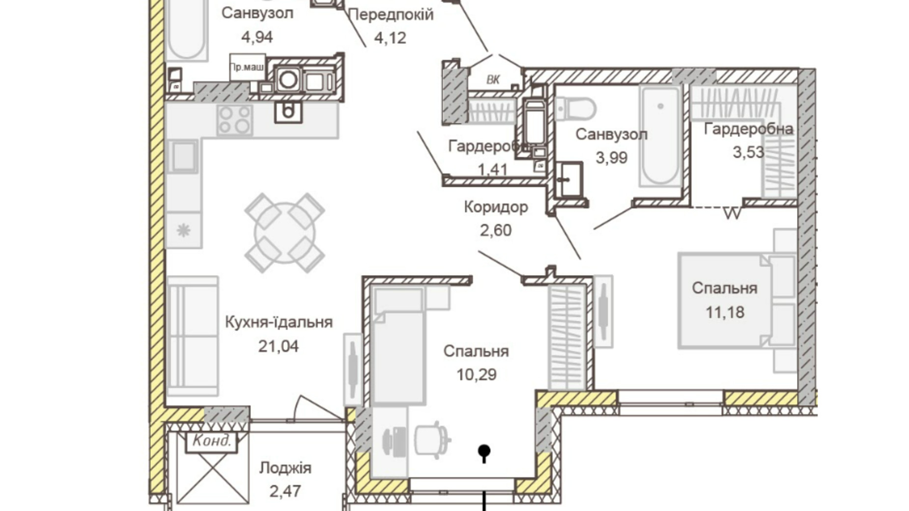 Планування 2-кімнатної квартири в ЖК Empatika 65.57 м², фото 617554