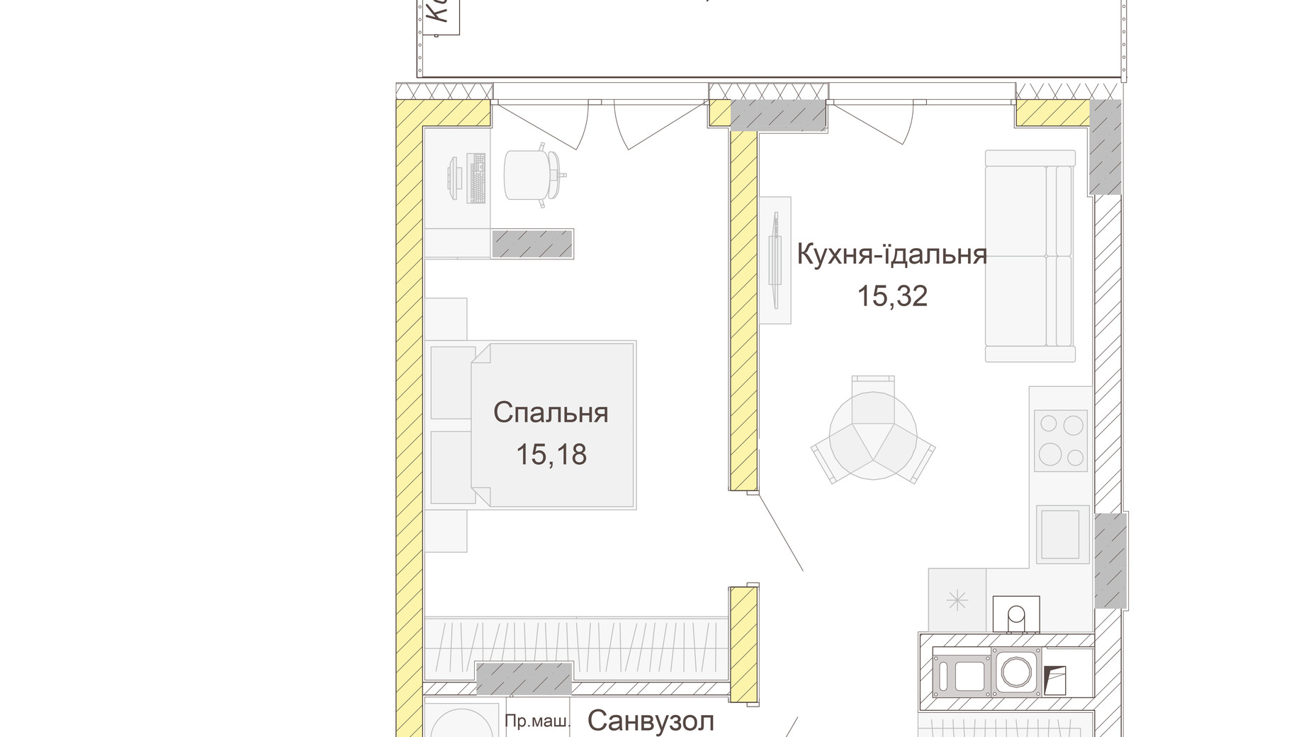 Планування 1-кімнатної квартири в ЖК Empatika 46.35 м², фото 617557