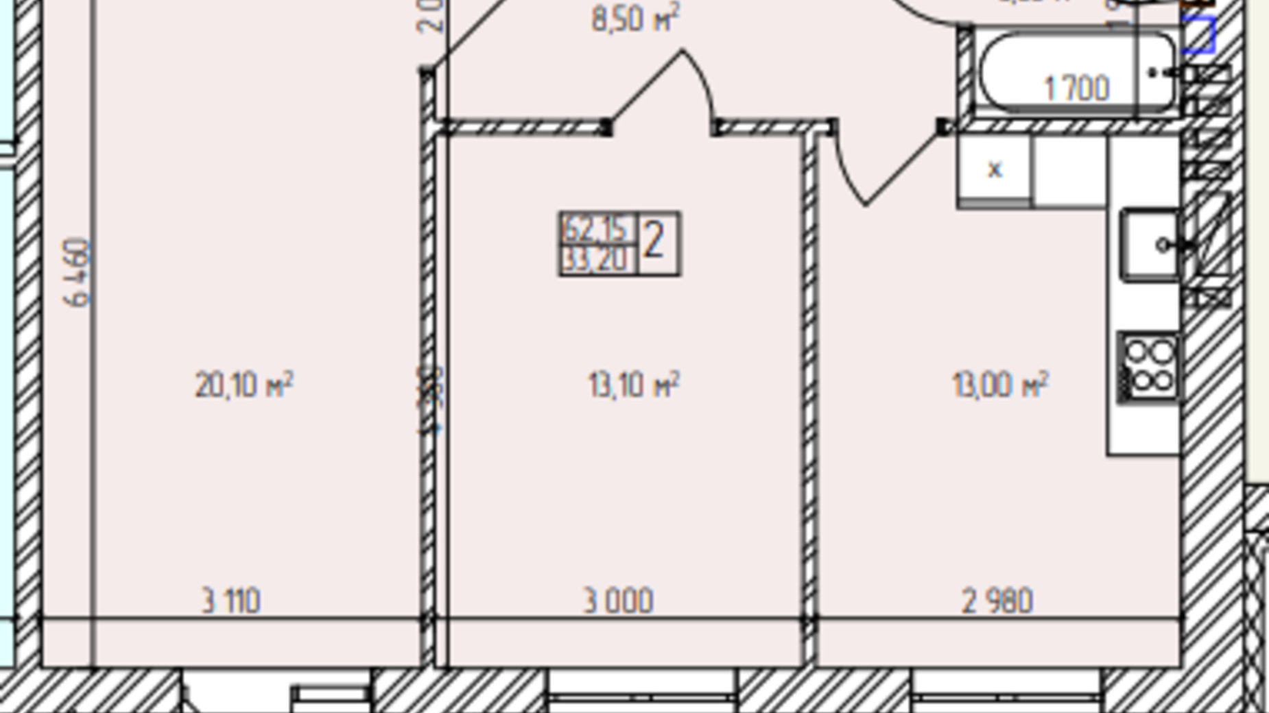 Планировка 2-комнатной квартиры в ЖК Автобиография Парк 62.15 м², фото 617991