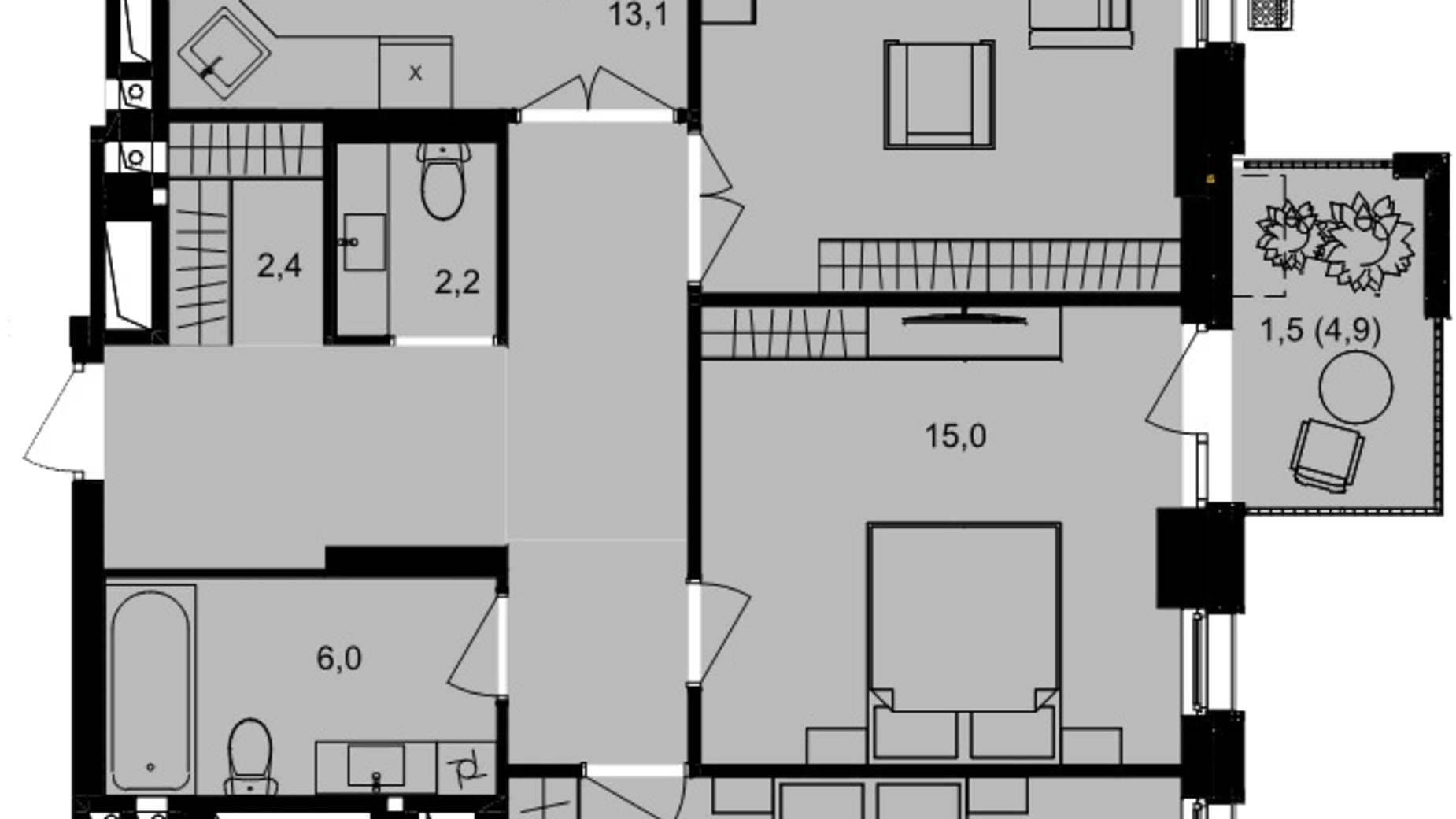 Планировка 3-комнатной квартиры в ЖК Central Park Vinnytsia 88.8 м², фото 619179