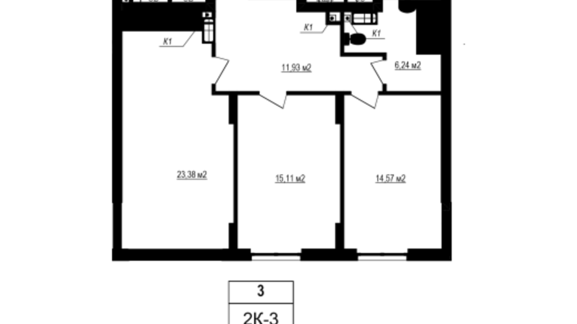 Планировка 2-комнатной квартиры в ЖК Щасливий Grand 71.23 м², фото 620226