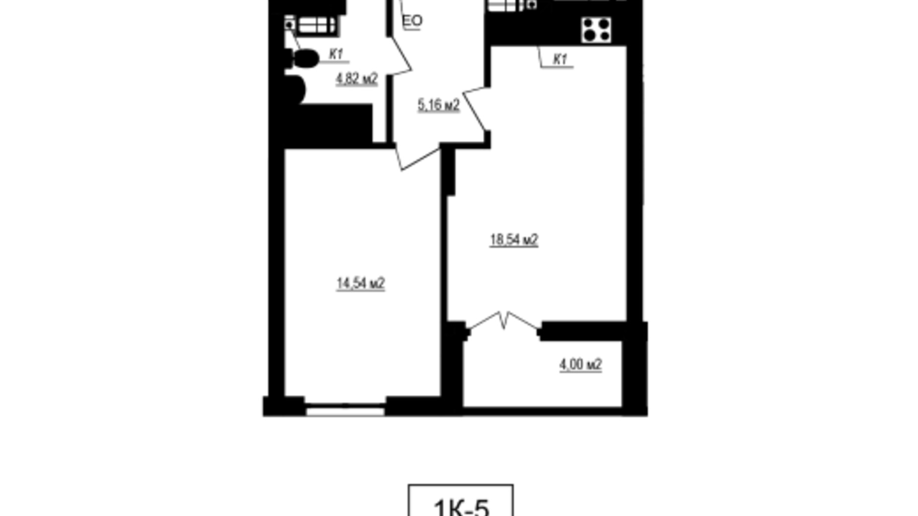 Планировка 1-комнатной квартиры в ЖК Щасливий Grand 45.06 м², фото 620227