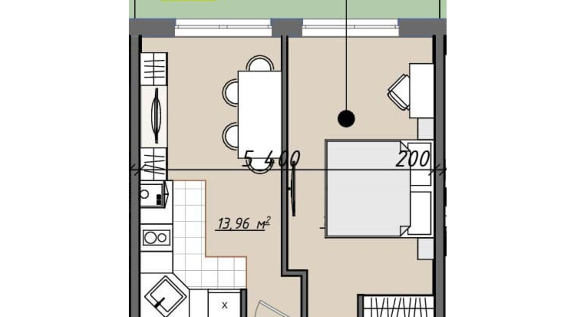 Планировка 1-комнатной квартиры в ЖК Sofi House 46.8 м², фото 620398