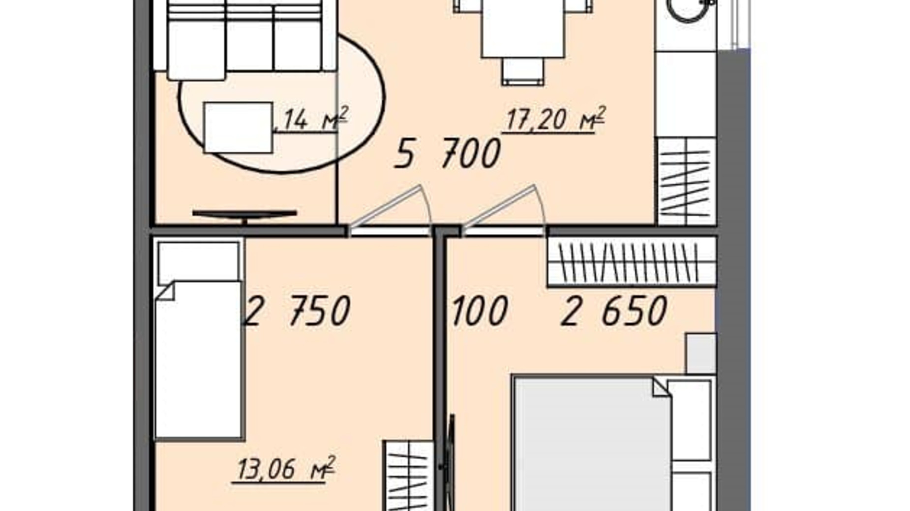 Планировка 2-комнатной квартиры в ЖК Sofi House 51.9 м², фото 620409