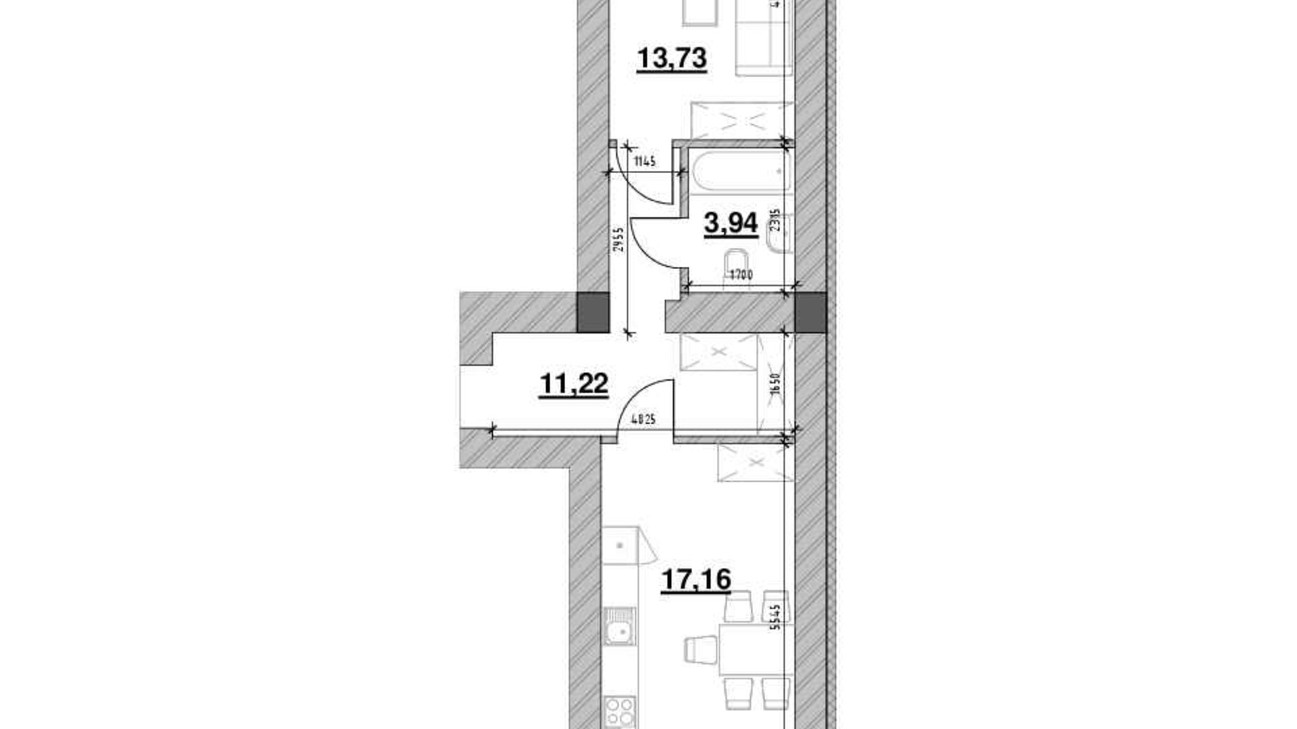 Планування 1-кімнатної квартири в ЖК Шенген 50.01 м², фото 622209
