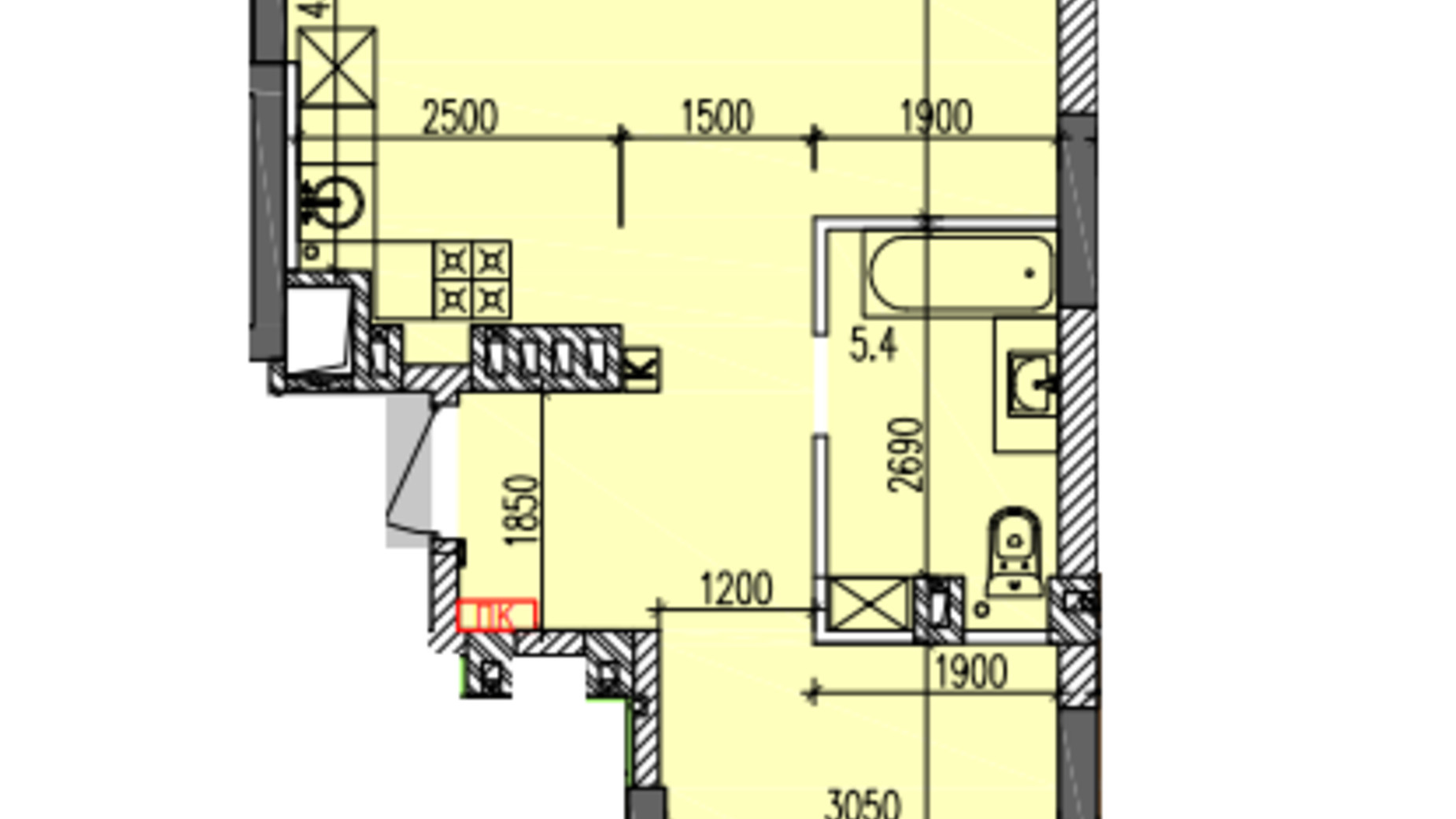 Планування 2-кімнатної квартири в ЖК Затишний-2 63.2 м², фото 625648