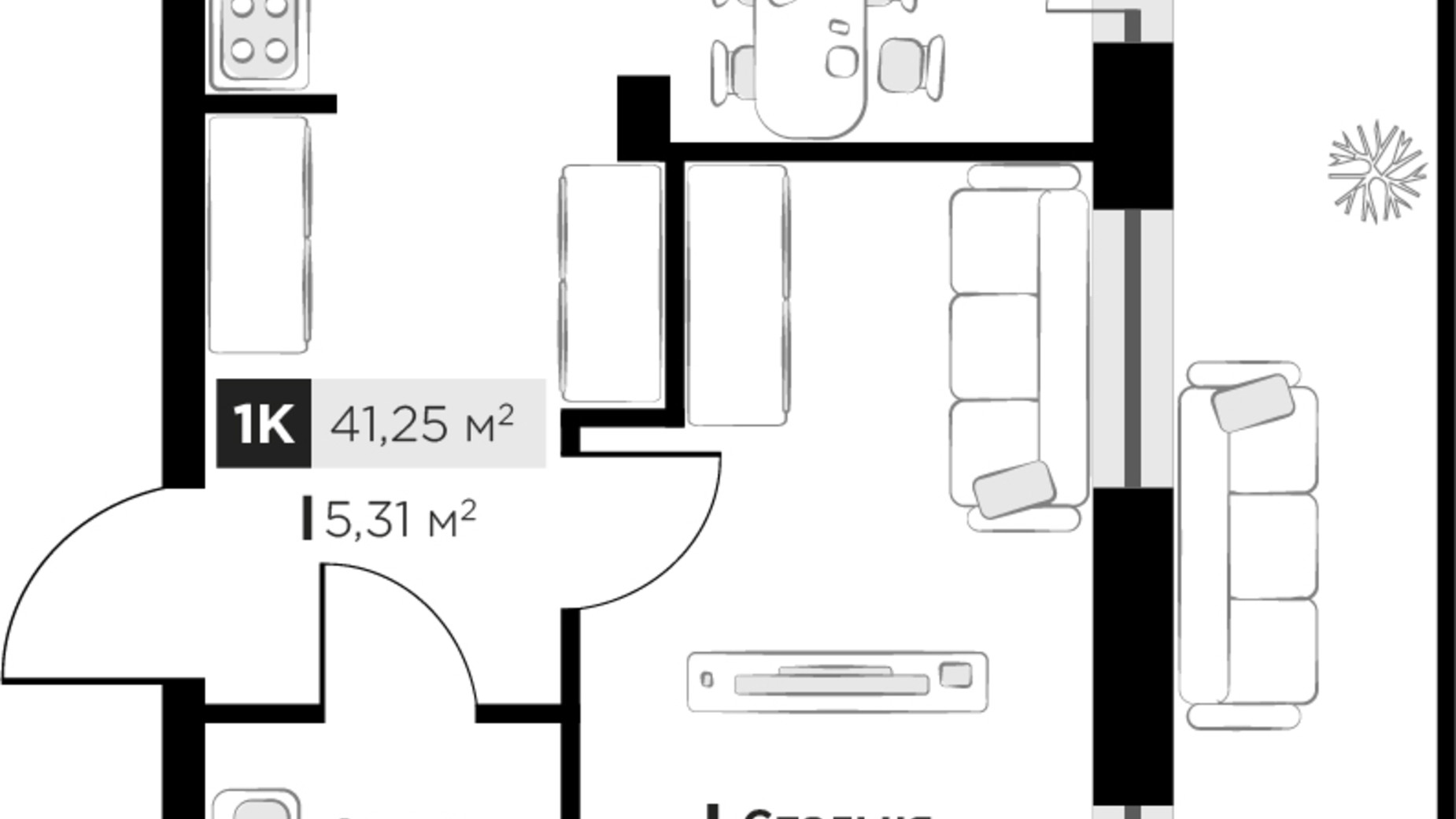 Планировка 1-комнатной квартиры в ЖК SILENT PARK 41.25 м², фото 625762
