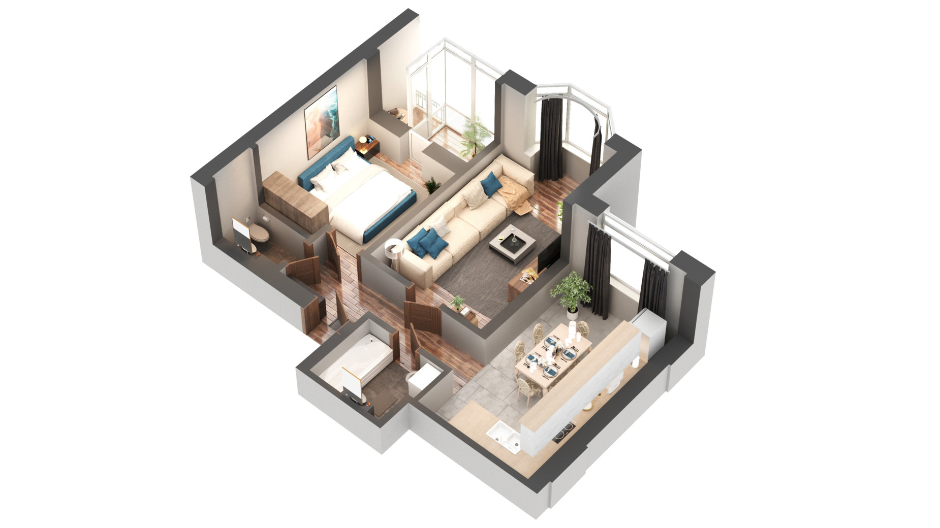 Планировка 2-комнатной квартиры в ЖК Гранд Бурже 59.16 м², фото 629878
