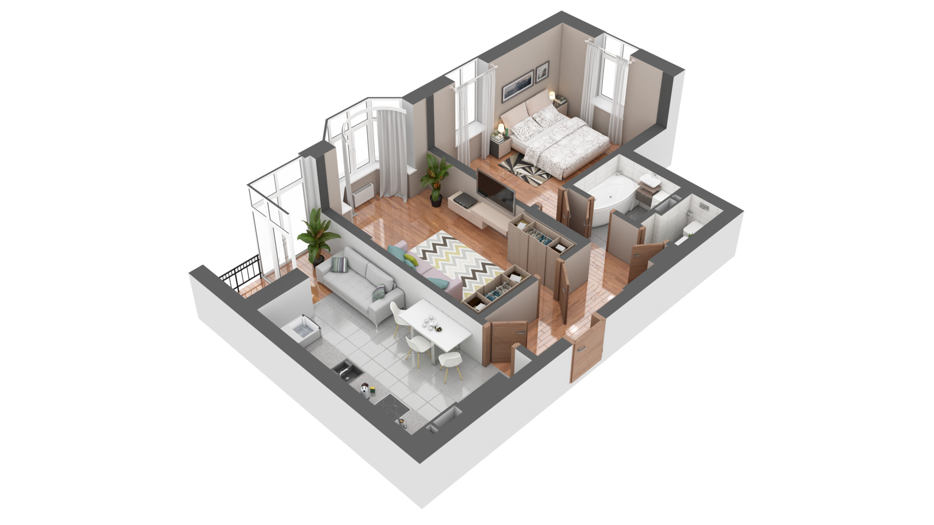Планировка 2-комнатной квартиры в ЖК Гранд Бурже 65.1 м², фото 629879