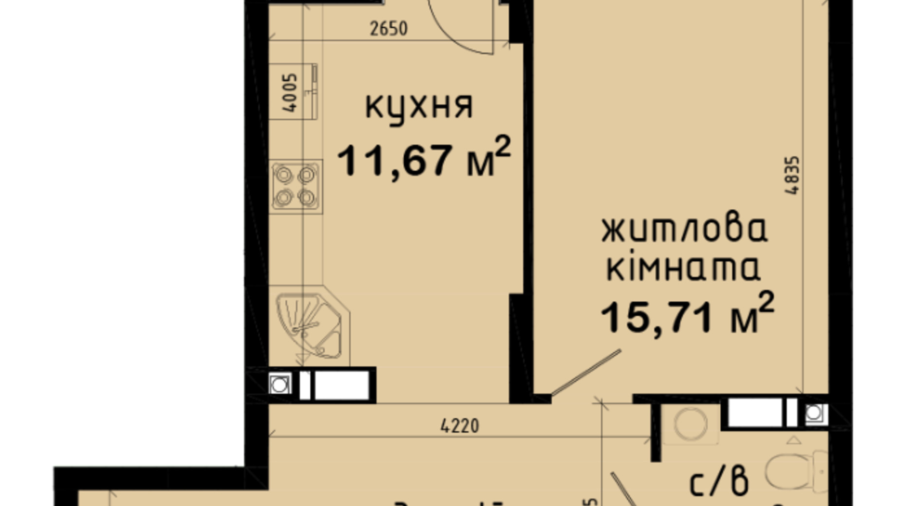 Планировка 1-комнатной квартиры в ЖК Авеню 42 46.32 м², фото 630631