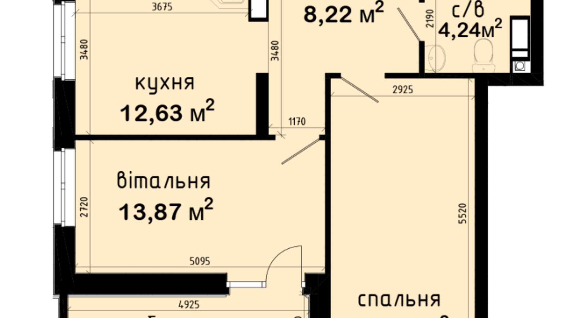 Планировка 2-комнатной квартиры в ЖК Авеню 42 56.96 м², фото 630632