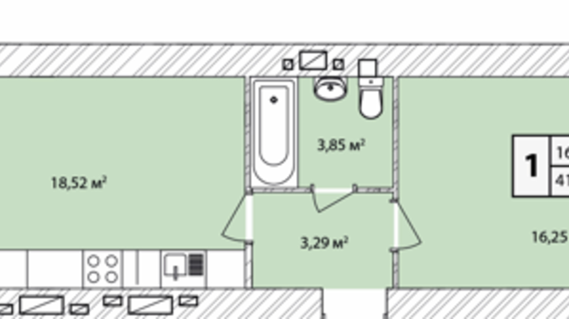 Планировка 1-комнатной квартиры в ЖК Прага Gold 41.91 м², фото 631207