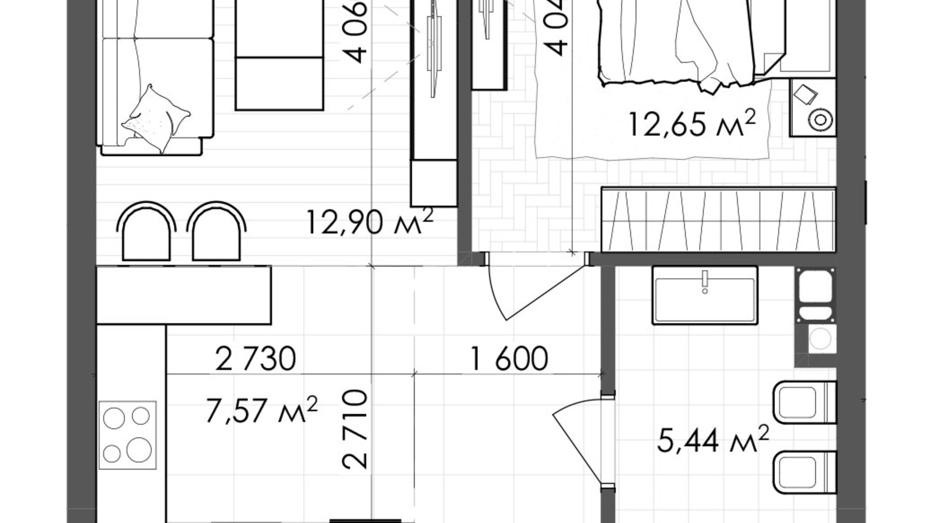 Планировка 1-комнатной квартиры в ЖК Krauss Gallery 51.98 м², фото 639594