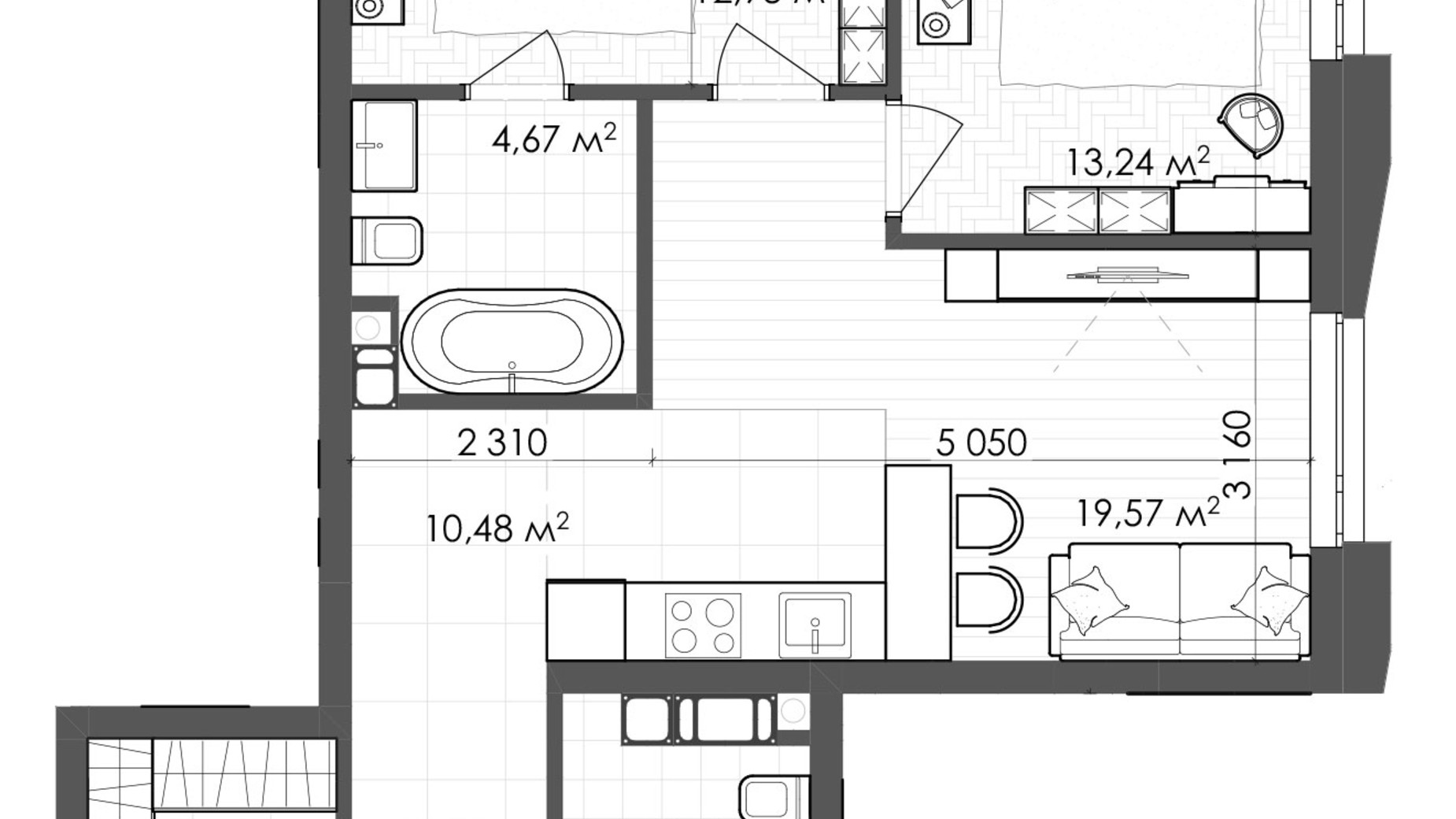 Планировка 2-комнатной квартиры в ЖК Krauss Gallery 70.16 м², фото 639599