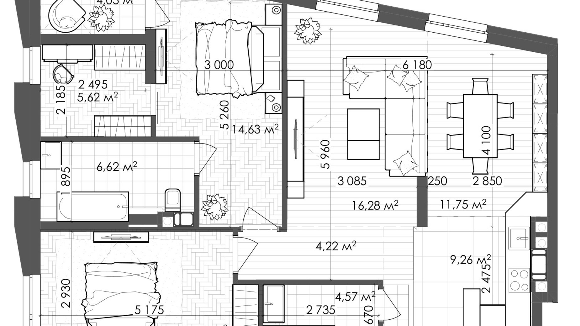 Планировка 2-комнатной квартиры в ЖК Krauss Gallery 99.96 м², фото 639602