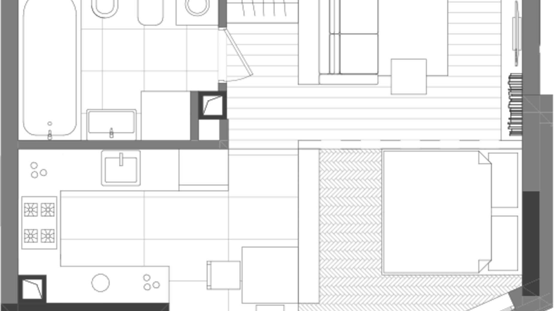 Планировка 1-комнатной квартиры в ЖК Creator City 43 м², фото 640680