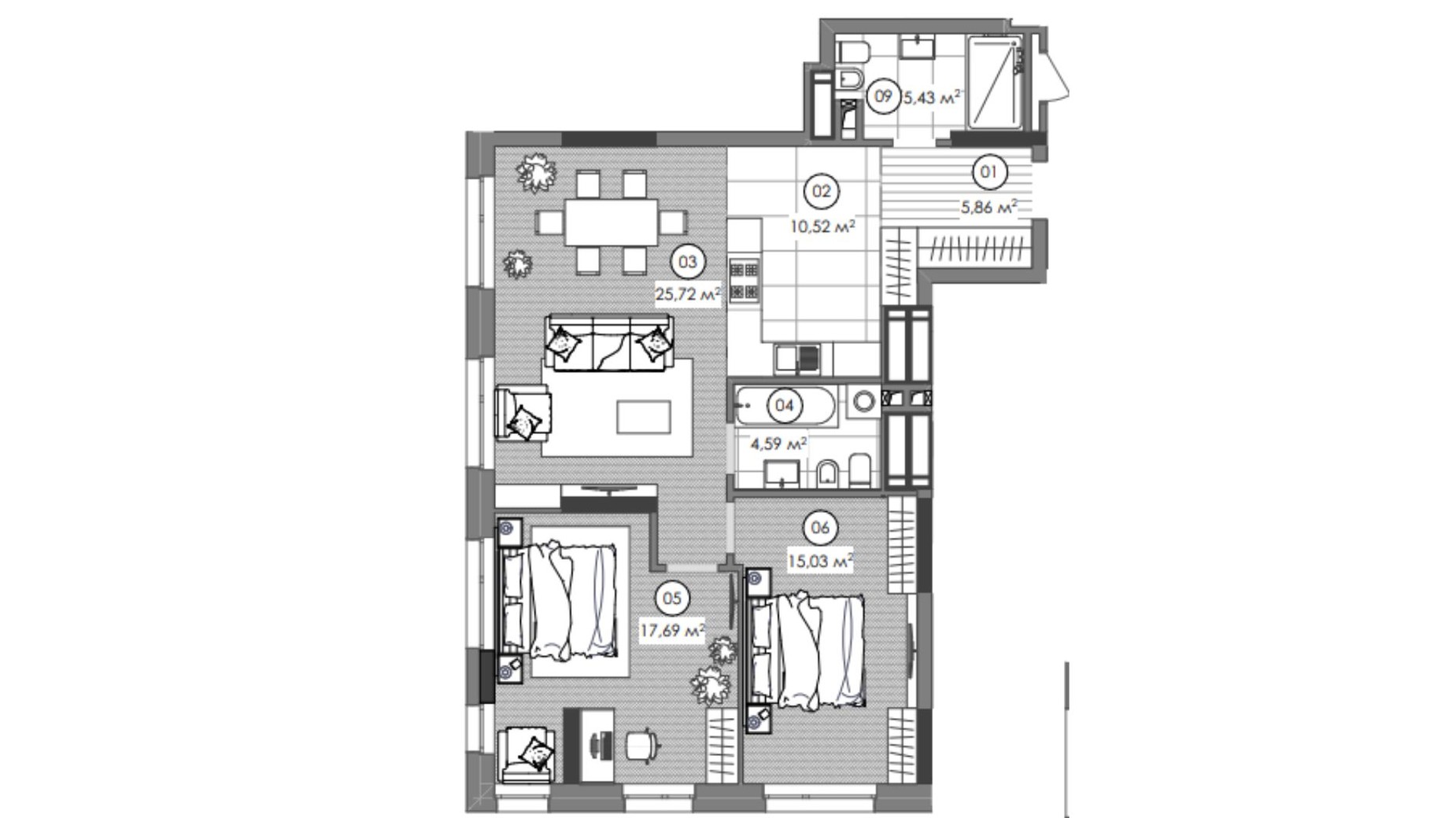 Планування 3-кімнатної квартири в ЖК Creator City 85.3 м², фото 640717