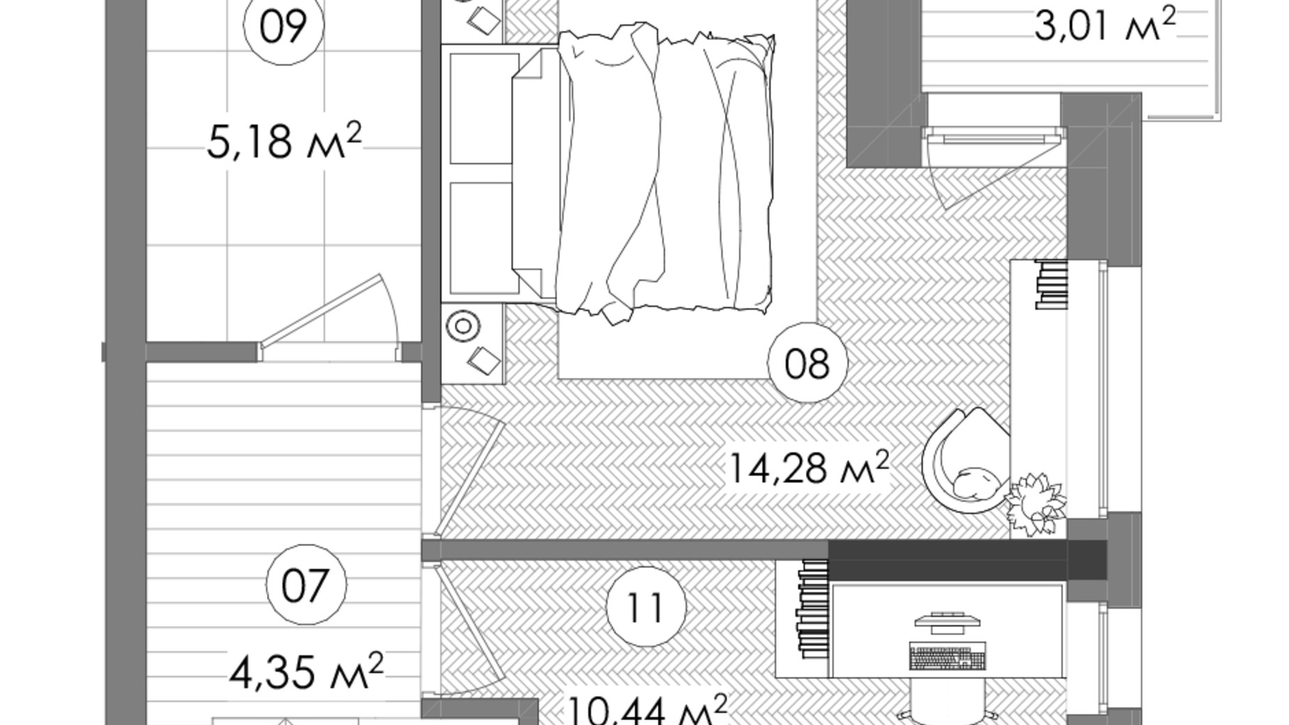 Планировка 3-комнатной квартиры в ЖК Creator City 70.71 м², фото 640721
