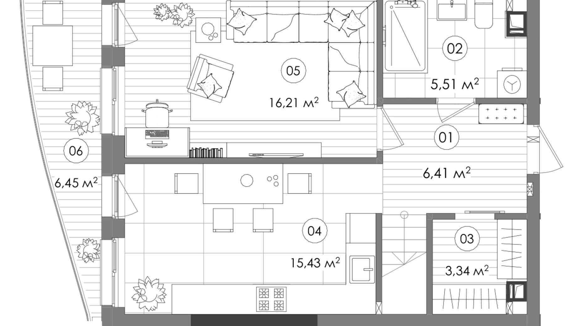 Планировка 3-комнатной квартиры в ЖК Creator City 95.33 м², фото 640722