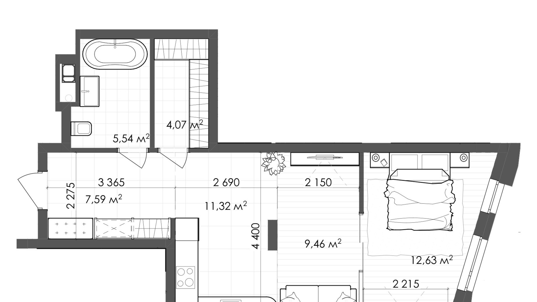 Планировка 1-комнатной квартиры в ЖК Krauss Gallery 50.61 м², фото 642012