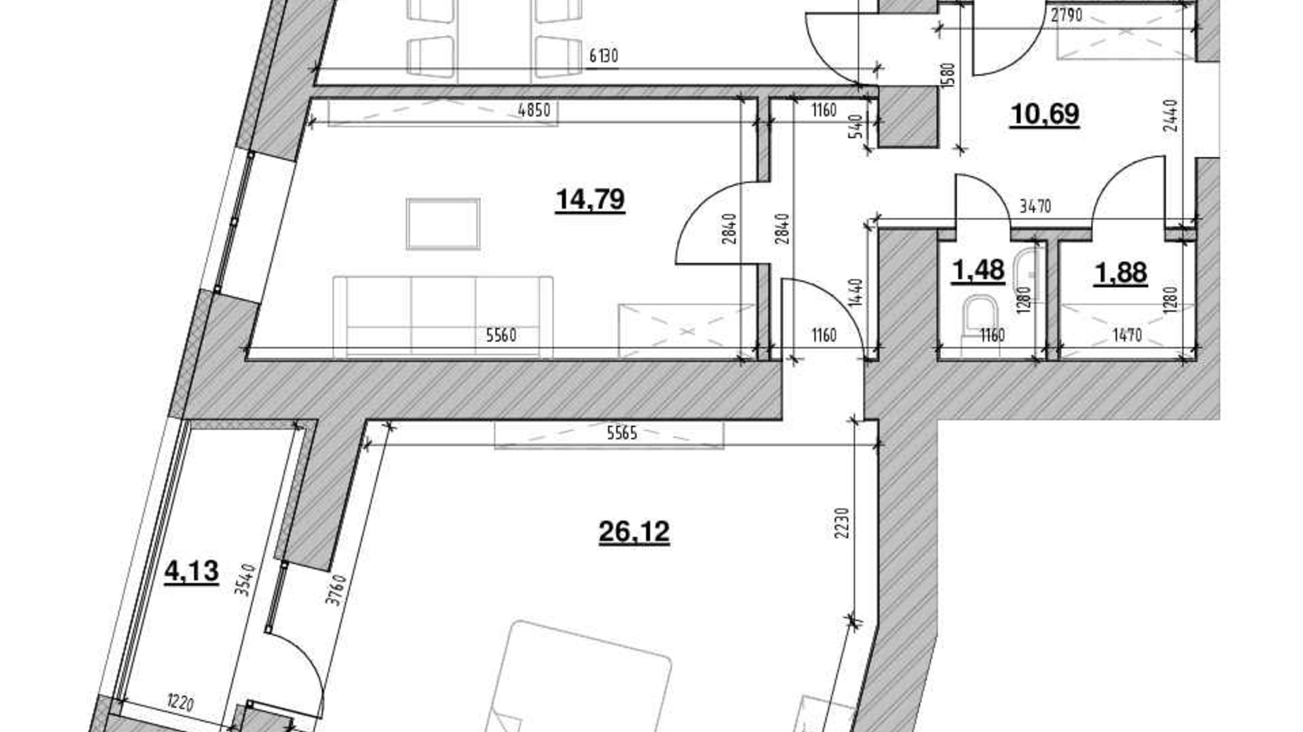 Планування 2-кімнатної квартири в ЖК Шенген 80 м², фото 643357