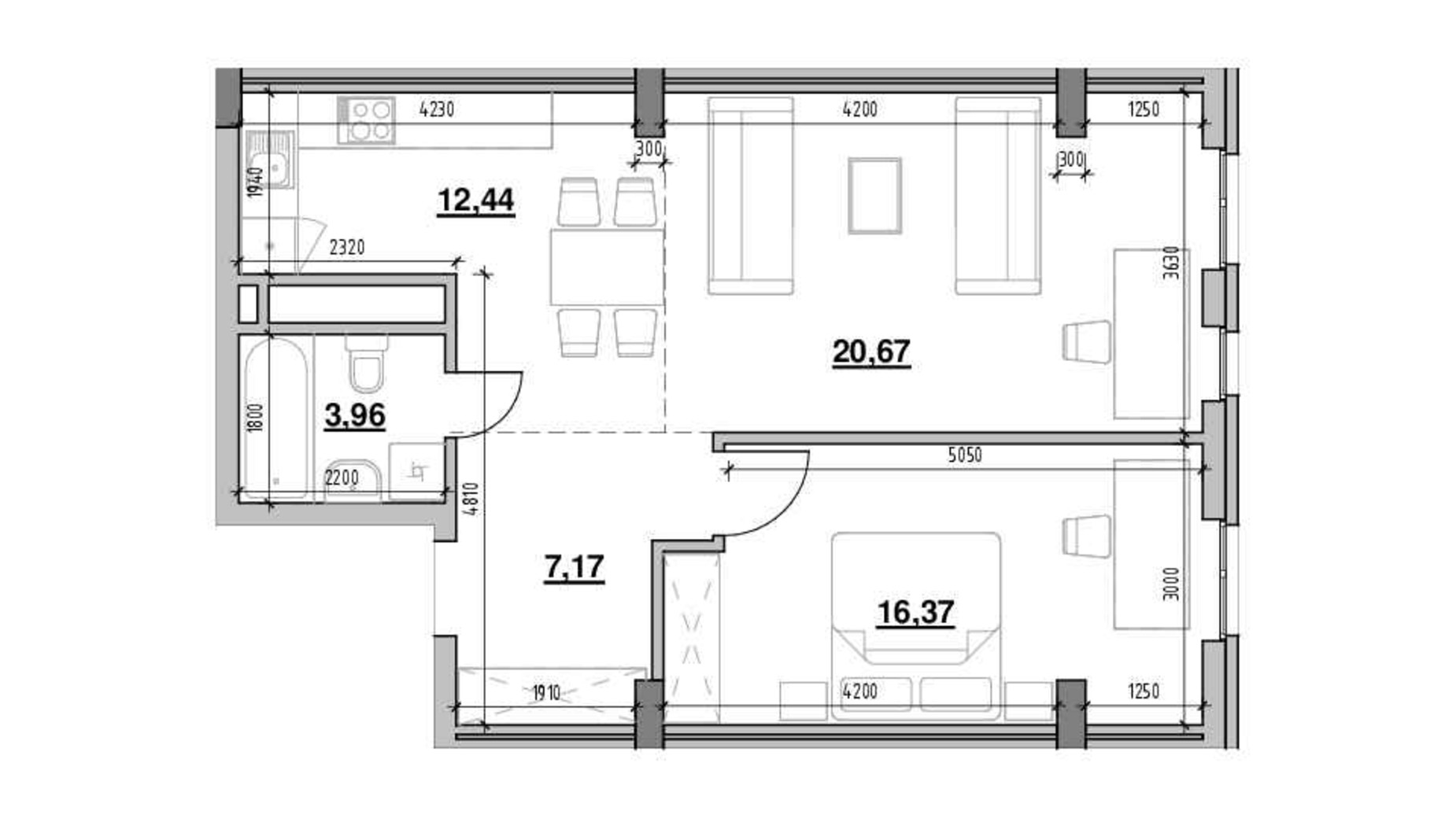 Планировка 2-комнатной квартиры в ЖК Америка 60.61 м², фото 645067