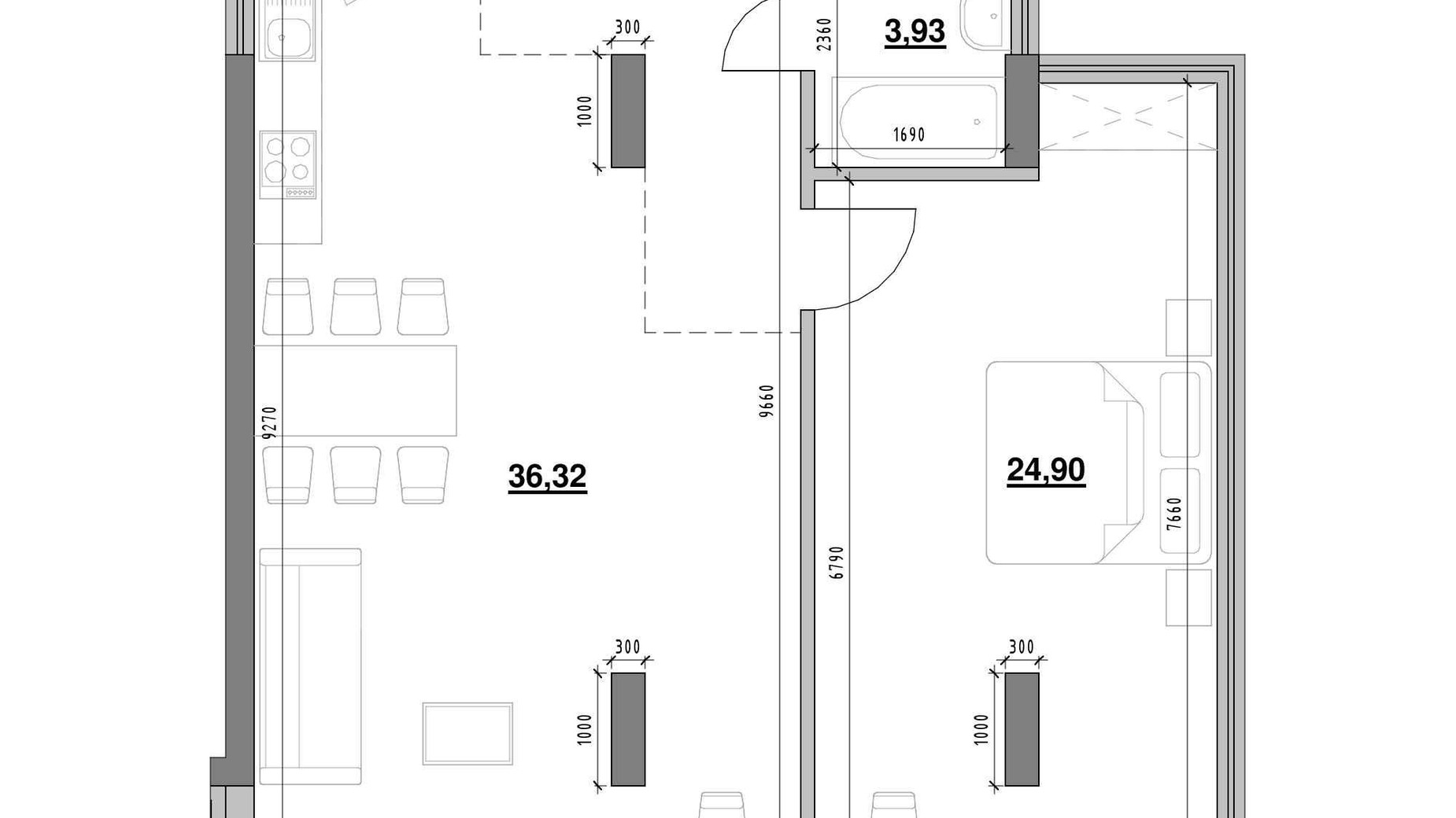 Планировка 1-комнатной квартиры в ЖК Америка 76.5 м², фото 645069